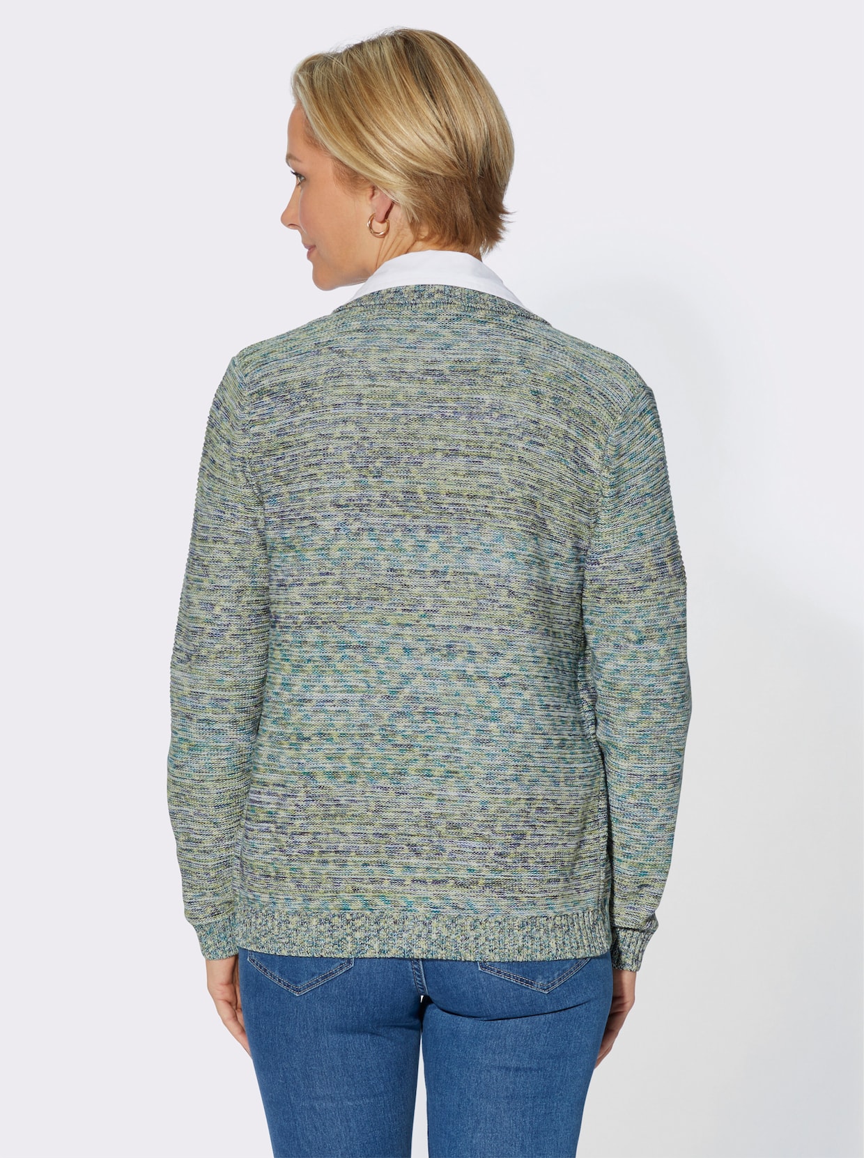 Strickjacke - pistazie-jeansblau-meliert