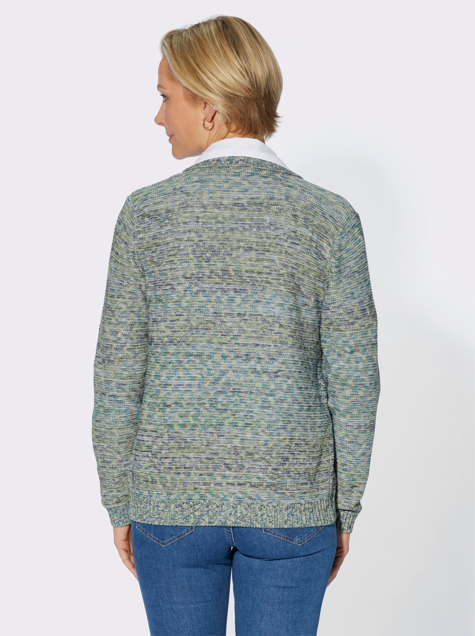 Strickjacke mit Polokragen - pistazie-jeansblau-meliert