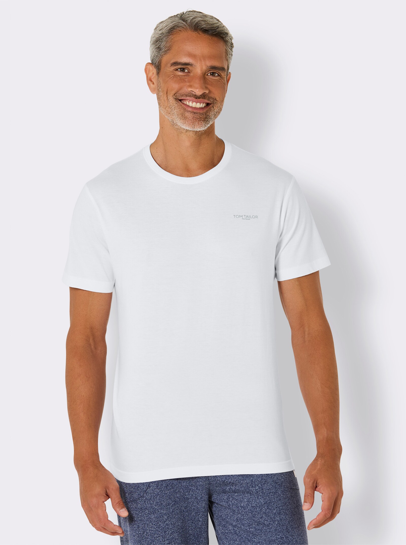 TOM TAILOR Rundhalsshirt mit Logo-Print - schwarz + weiß + anthrazit-meliert