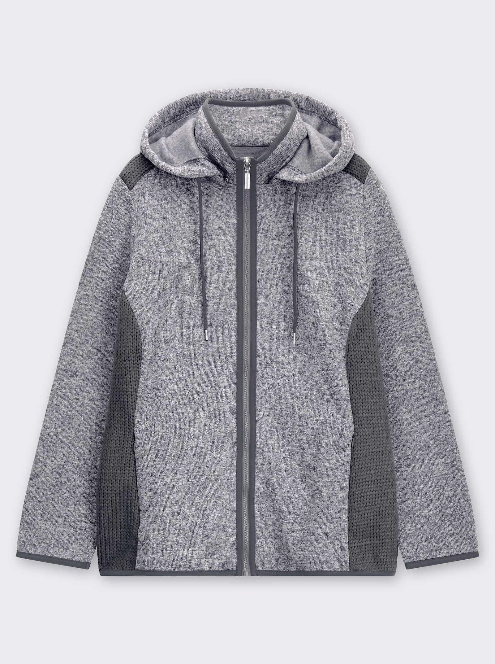 Strickfleecejacke mit seitlichen Strick-Einsätzen - anthrazit-meliert