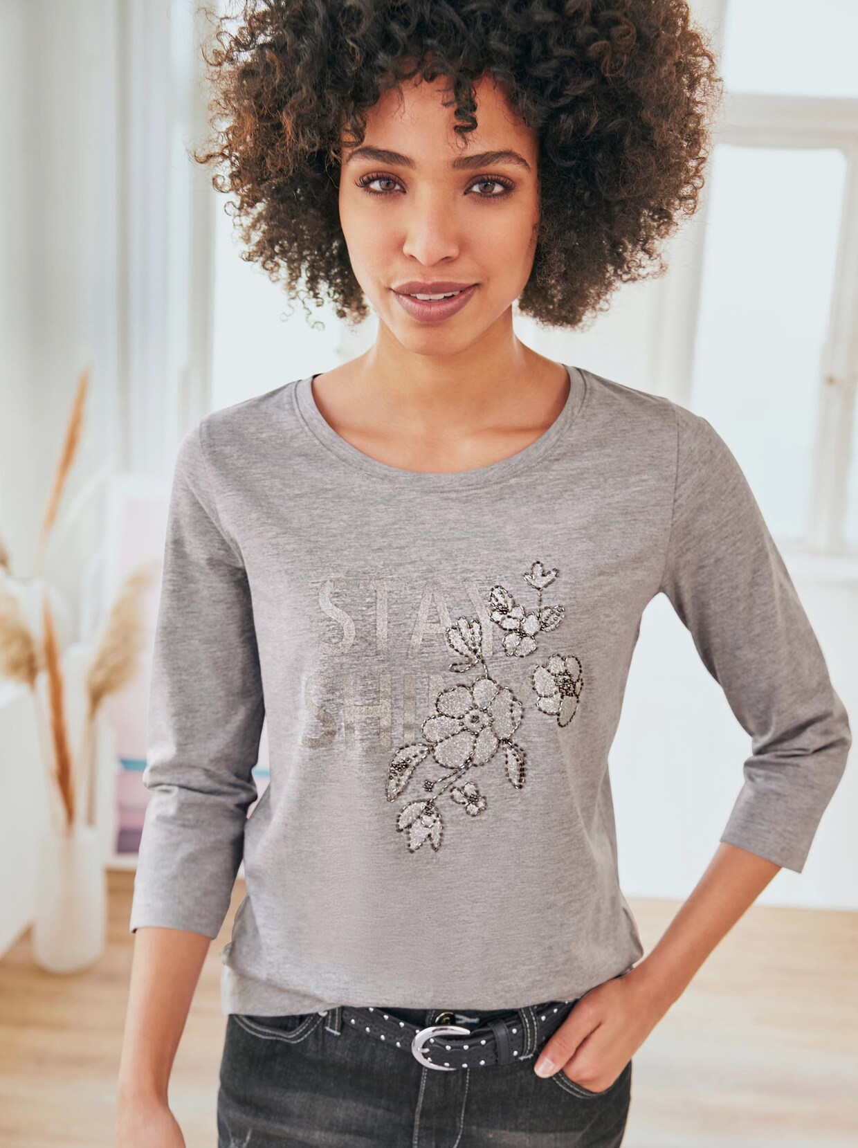 Linea Tesini Shirt - steingrau-meliert