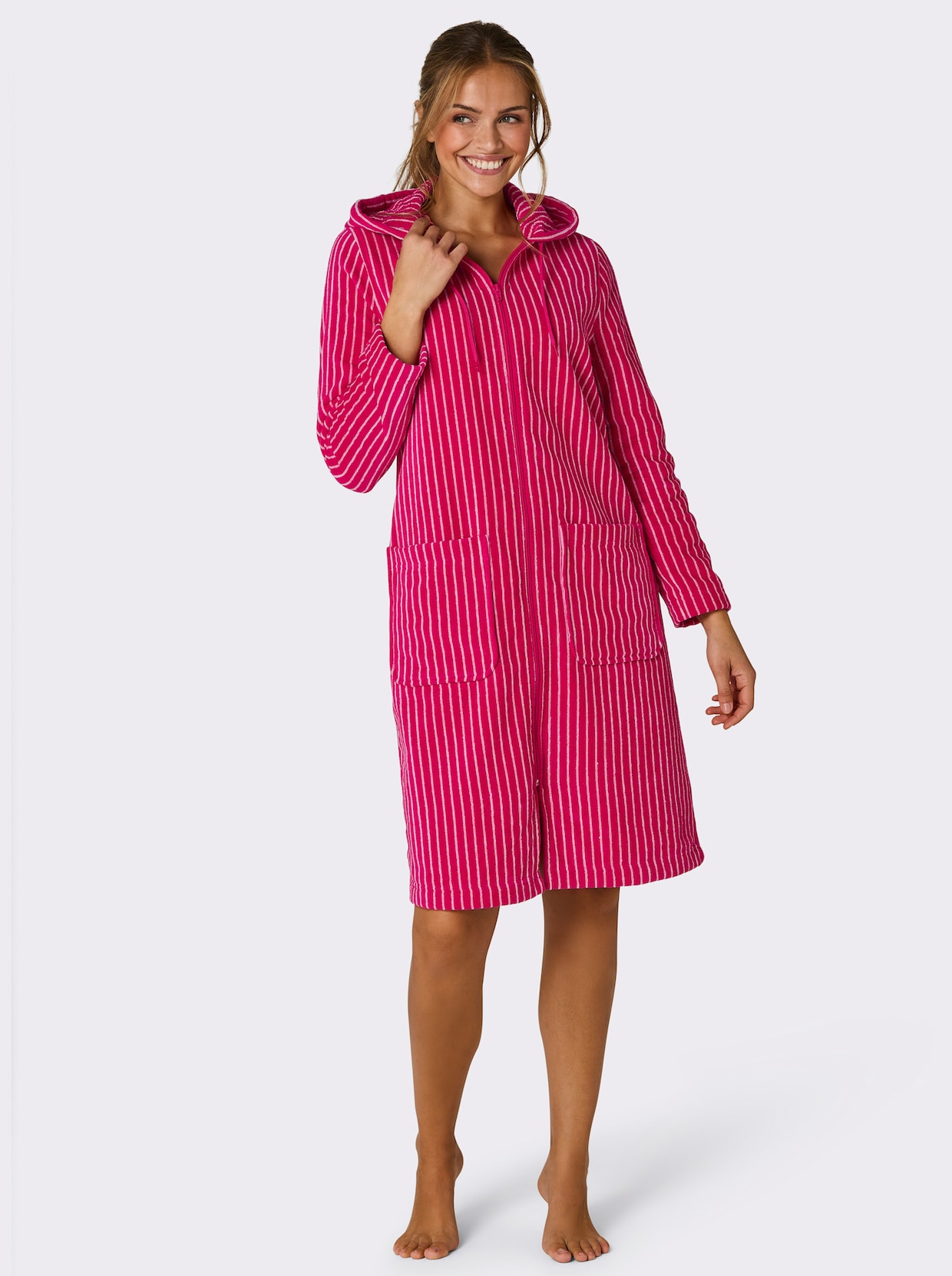 feel good Bademantel - pink-ecru-gestreift