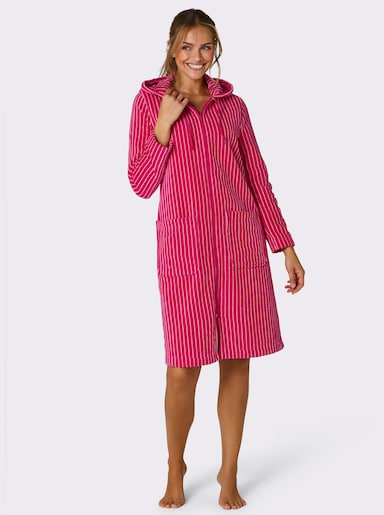 feel good Bademantel - pink-ecru-gestreift