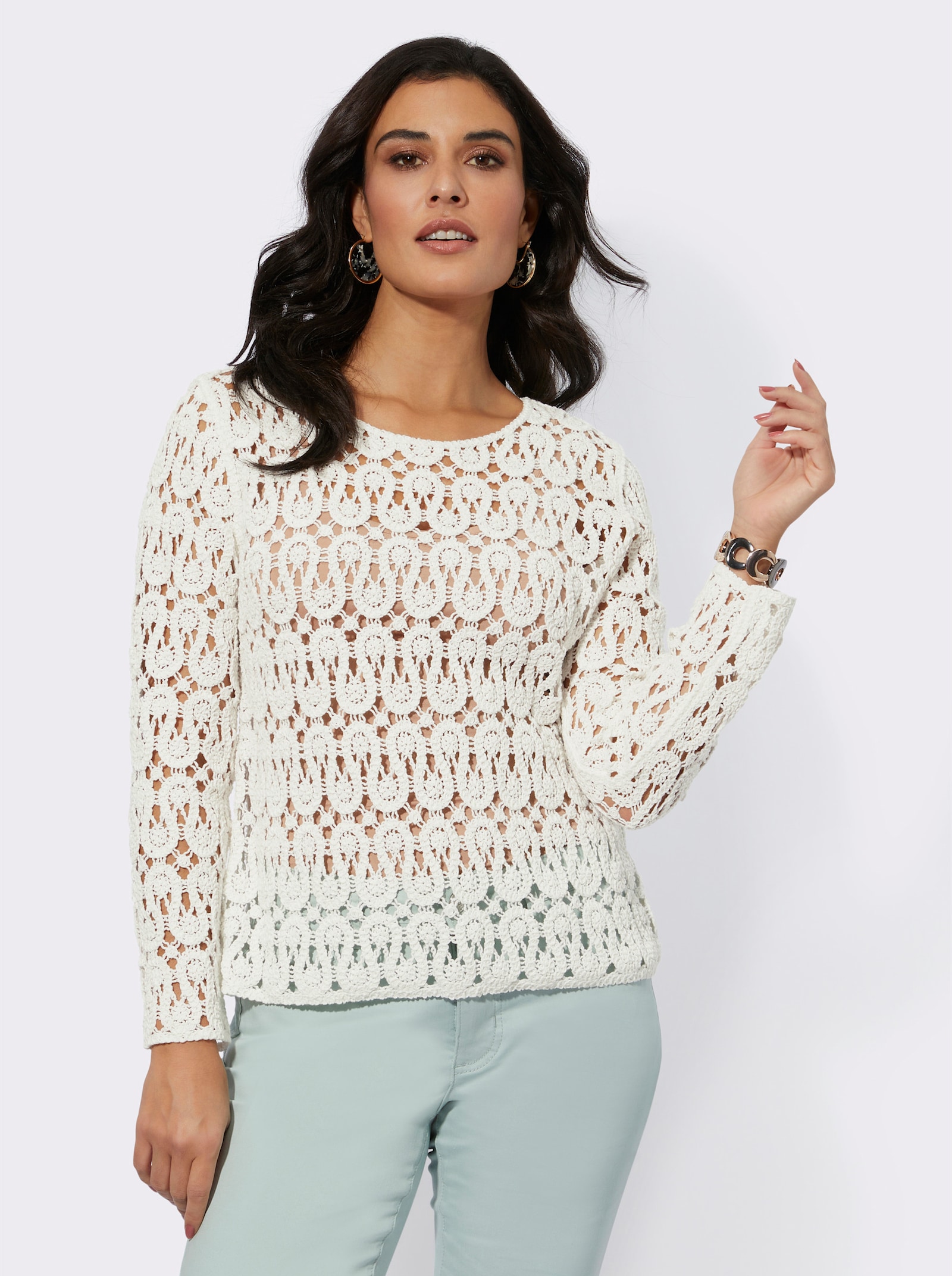 Pullover in Häkel-Optik - ecru