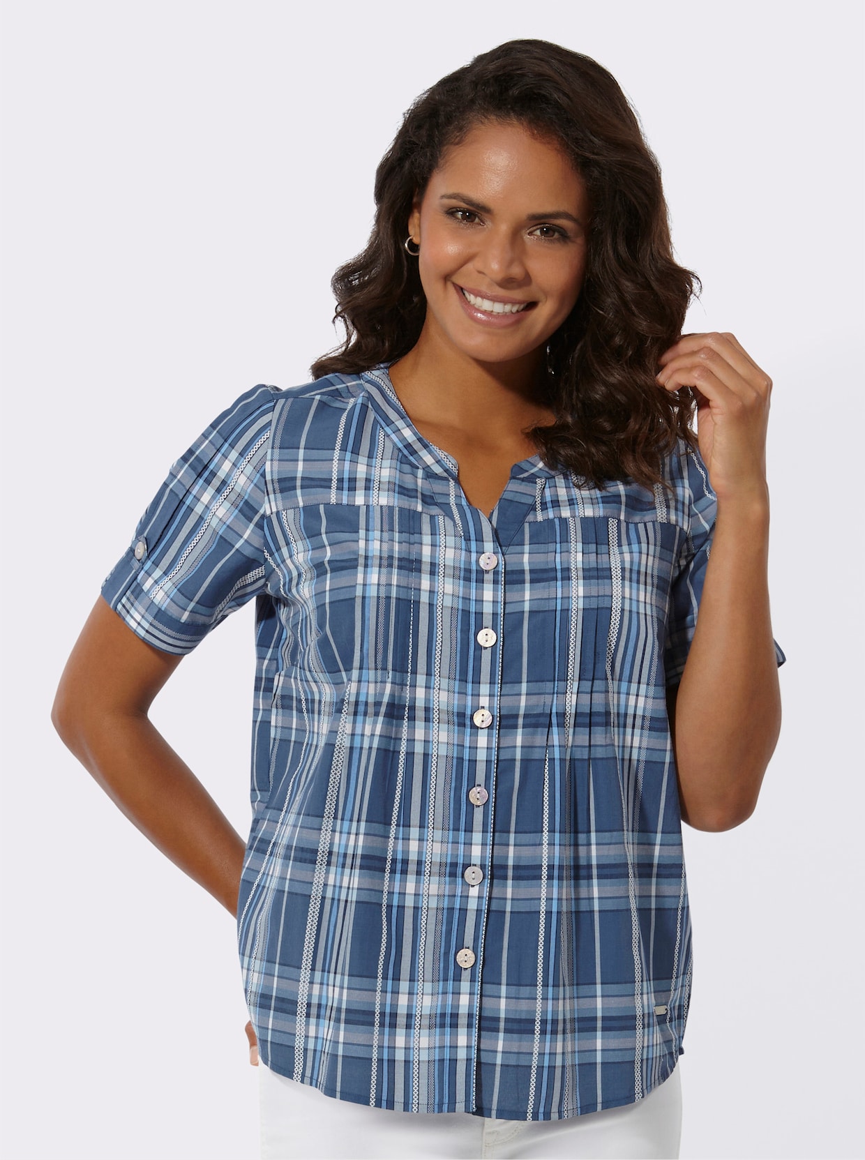 Karobluse - jeansblau-marine-kariert