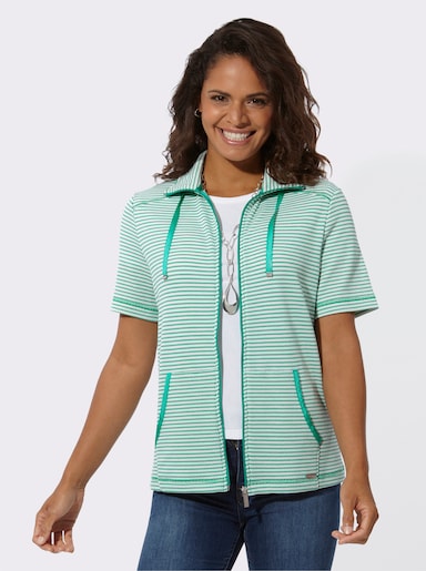 Shirtjacke mit Känguru-Taschen - blaugrün-weiß-gemustert