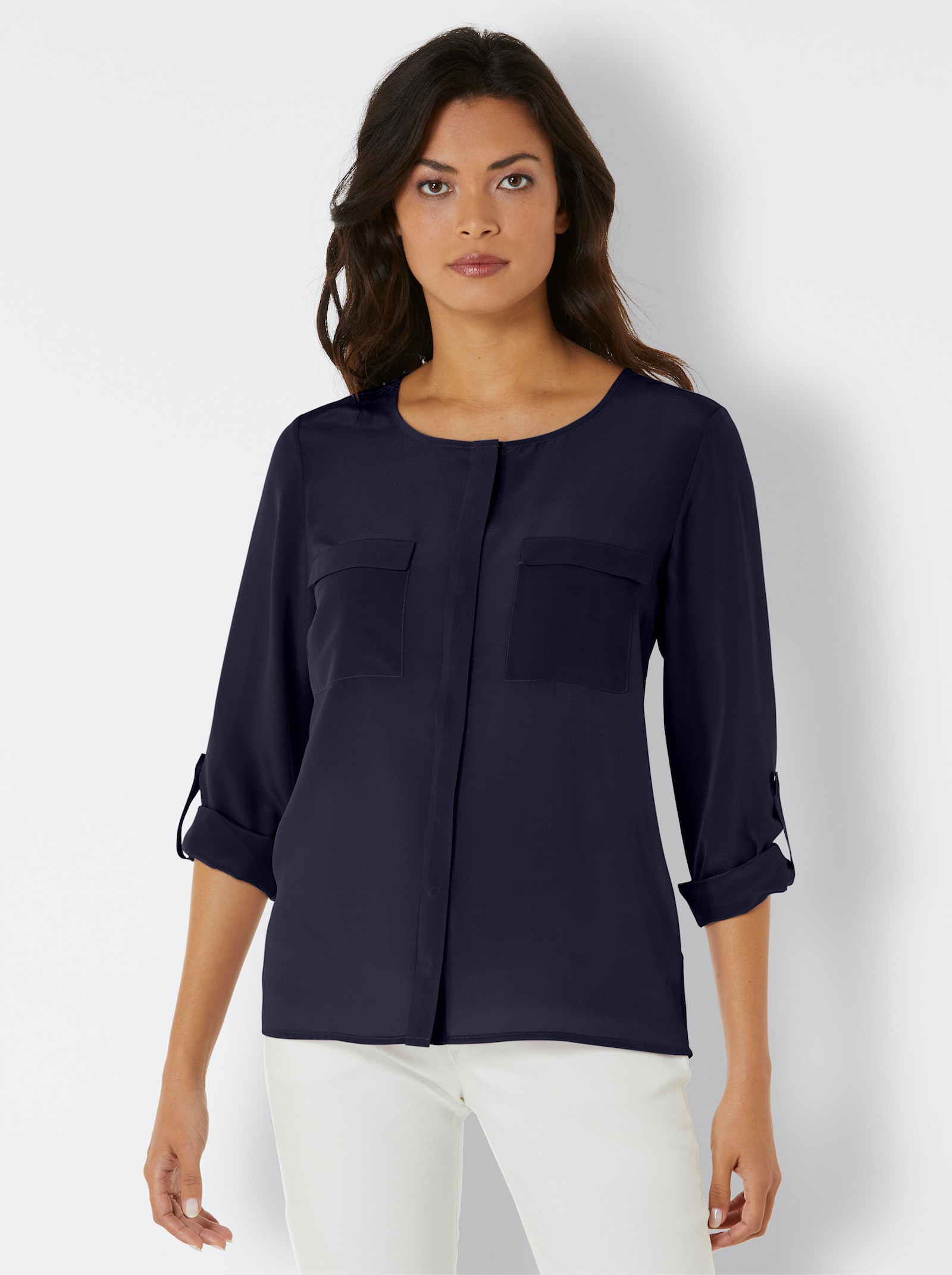 heine Seidenbluse mit mattem Glanz - marine