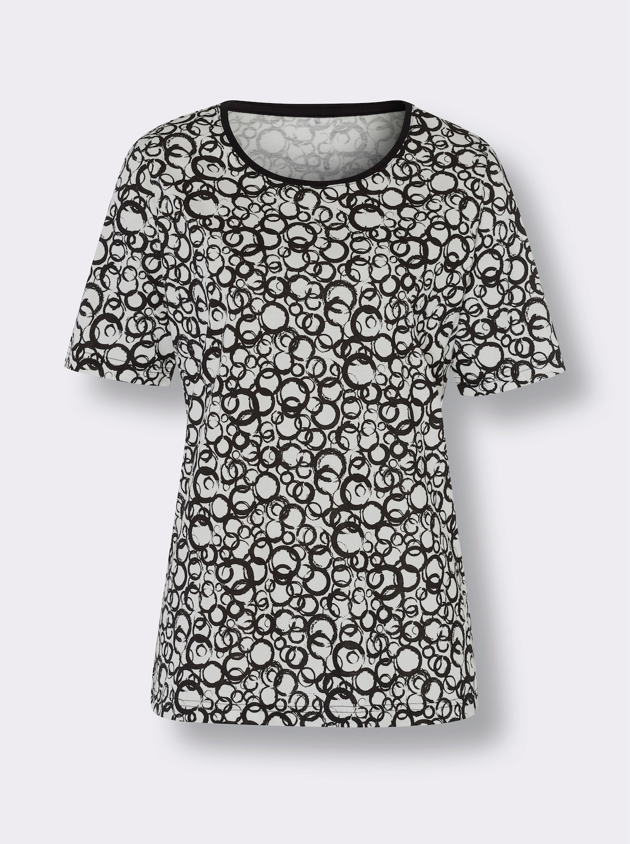 Shirt met ronde hals - ecru/zwart geprint