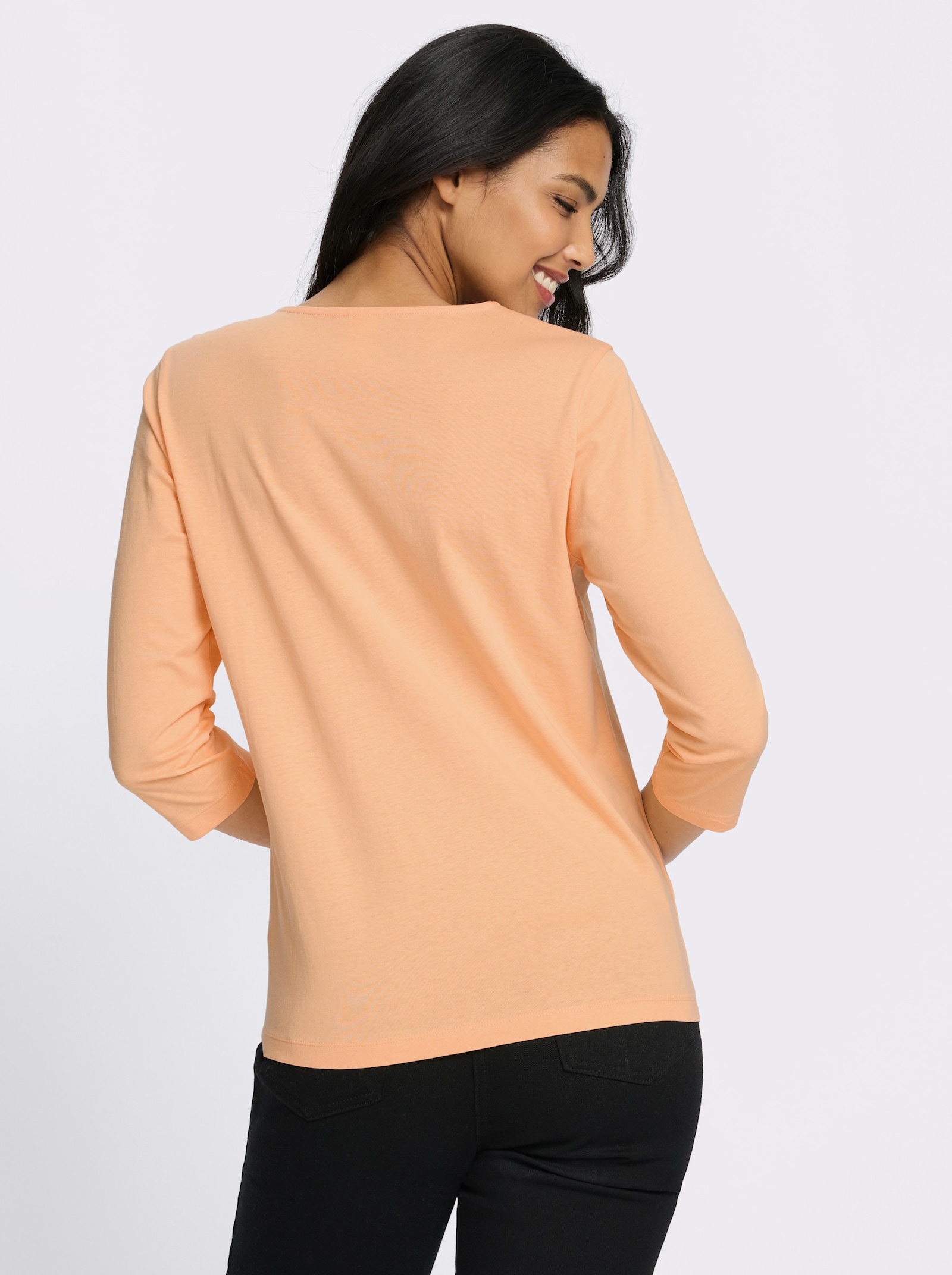 3/4-Arm-Shirt mit glänzendem Druck - apricot-schwarz