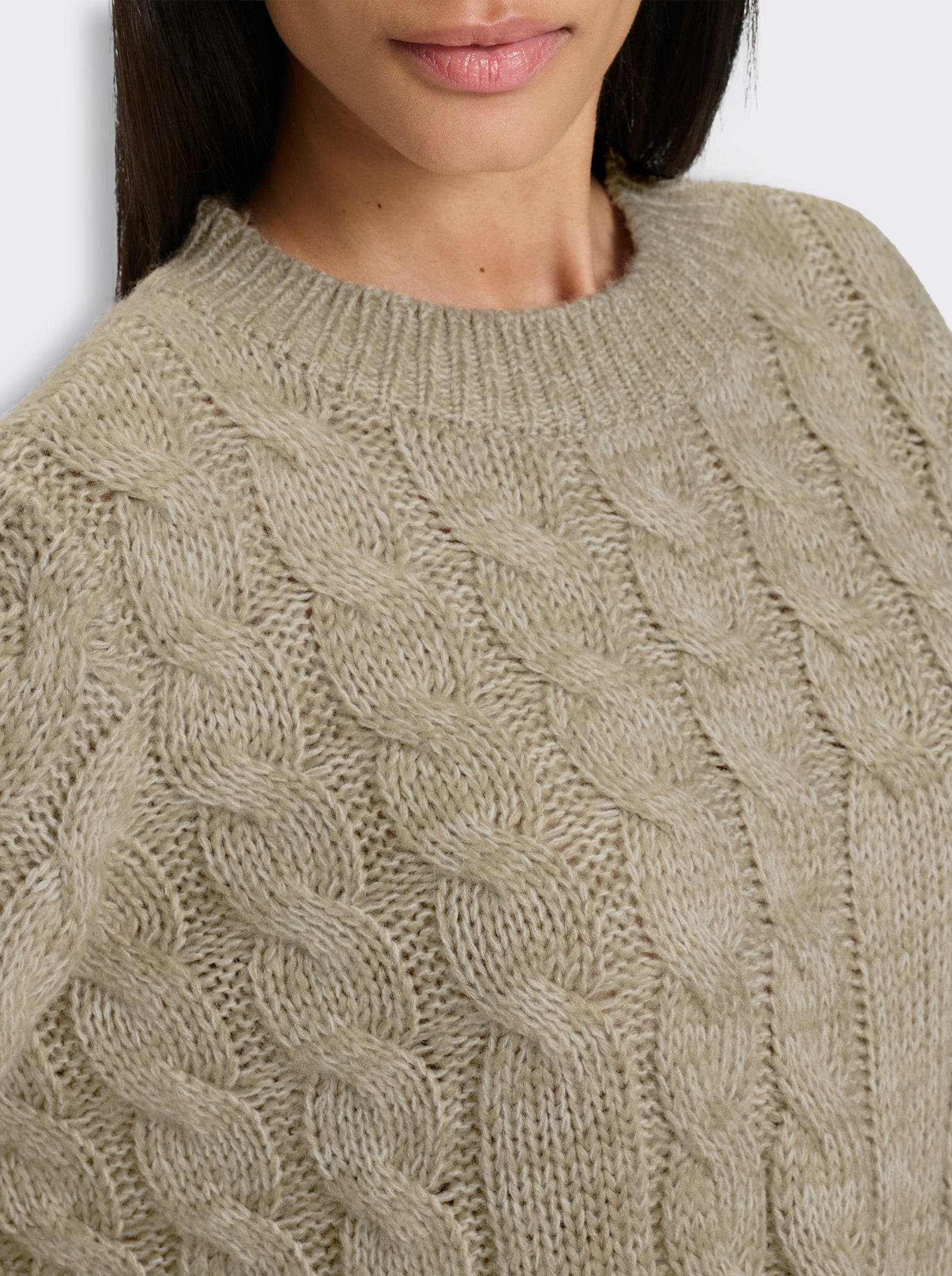 heine Strickpullover mit Zopfmuster - ecru-sesam-meliert