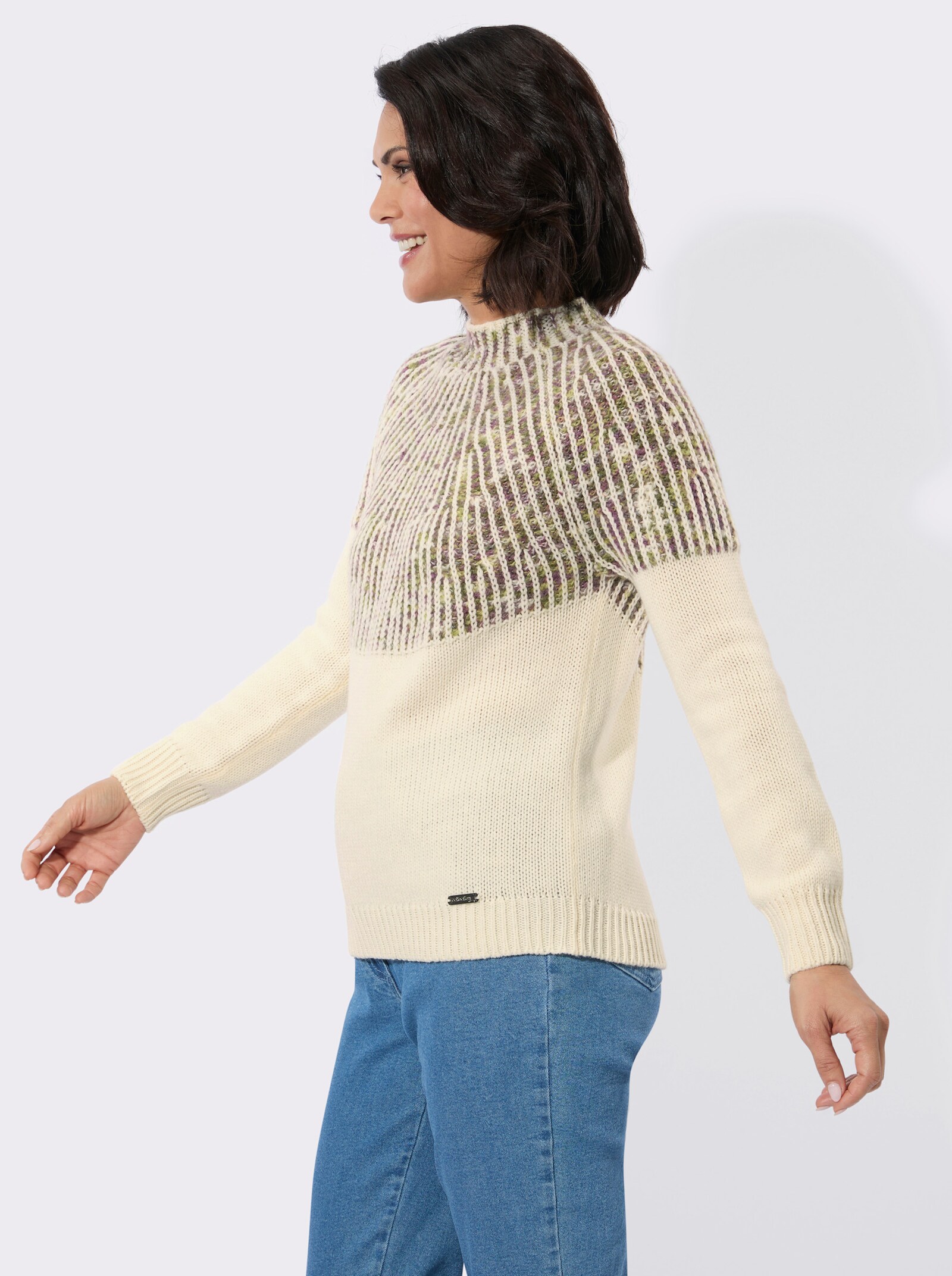 Norwegerpullover mit Rippabschlüssen - champagner-feige-gemustert