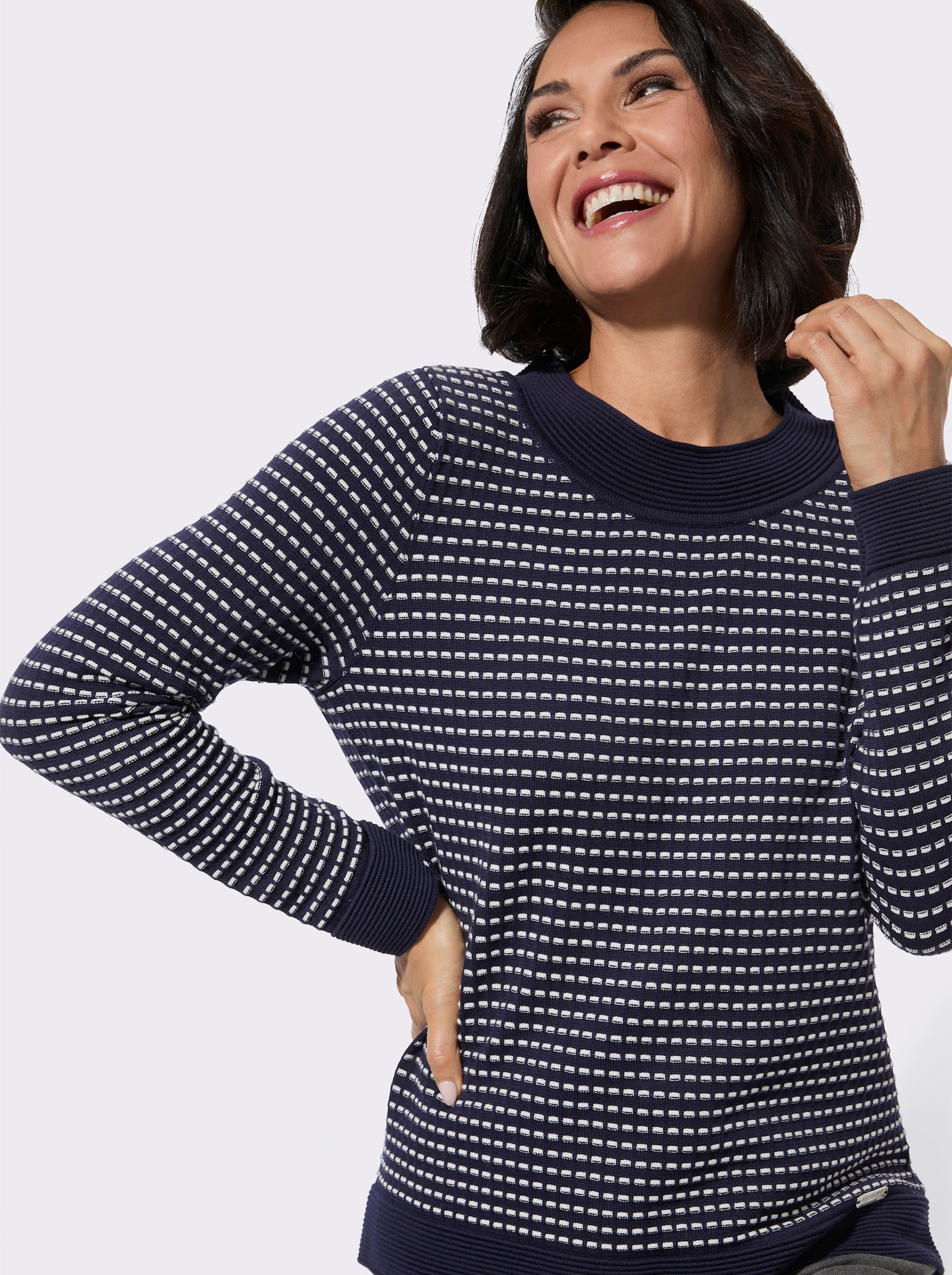 Rundhalspullover in pflegeleichter Qualität - marine-ecru-gemustert