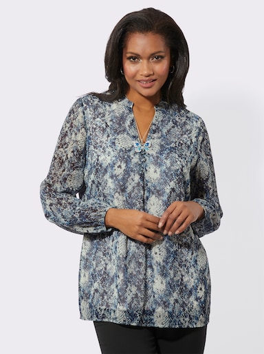 Tunika mit V-Ausschnitt - champagner-rauchblau-bedruckt