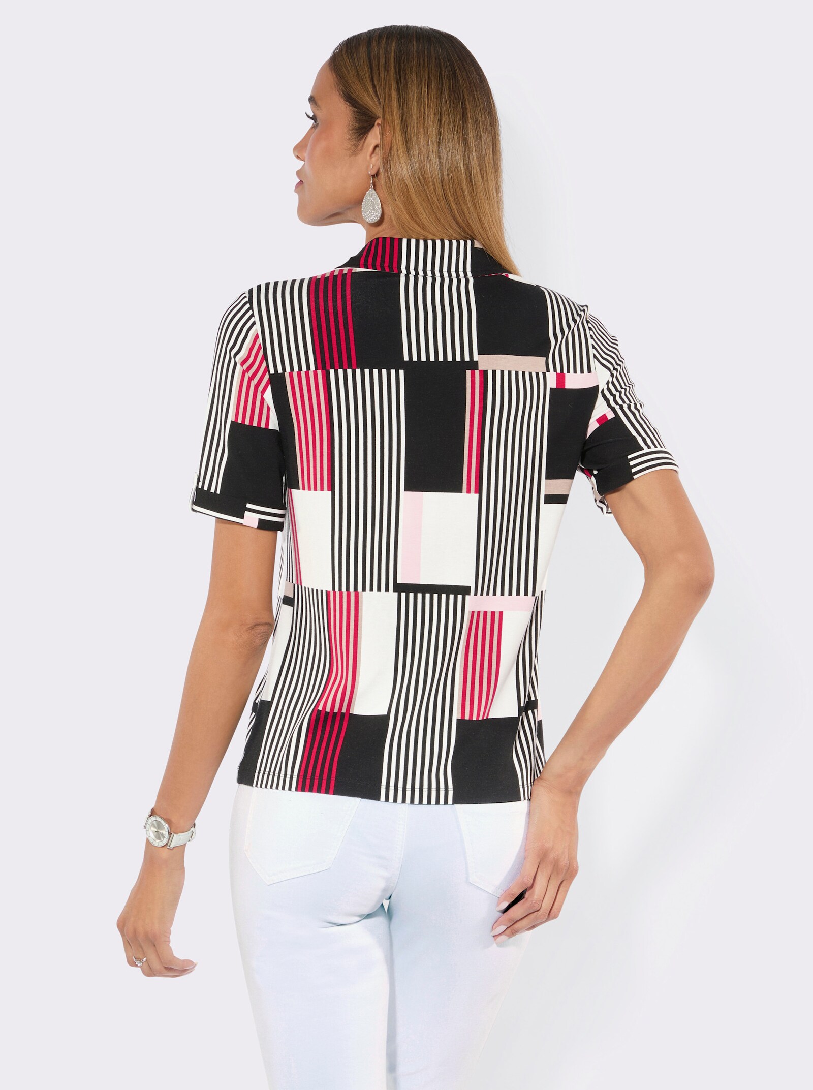 Poloshirt im kombistarken Streifenmuster - rot-schwarz-bedruckt