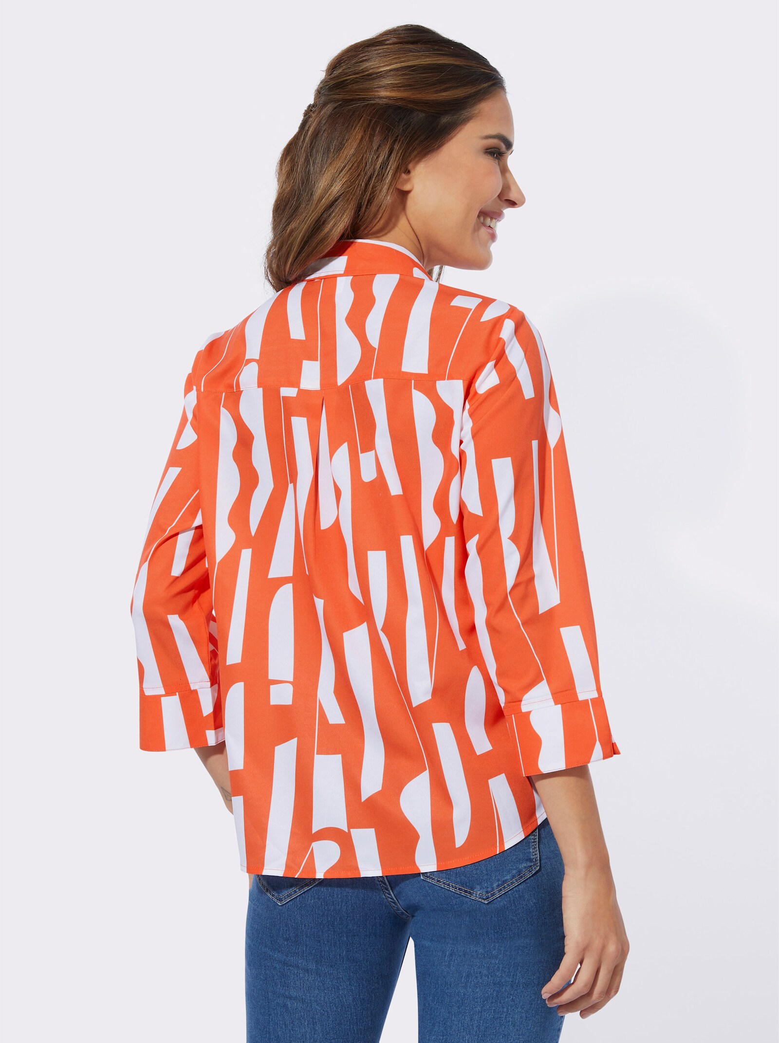 Overhemdblouse met grafisch patroon - oranje-ecru bedrukt