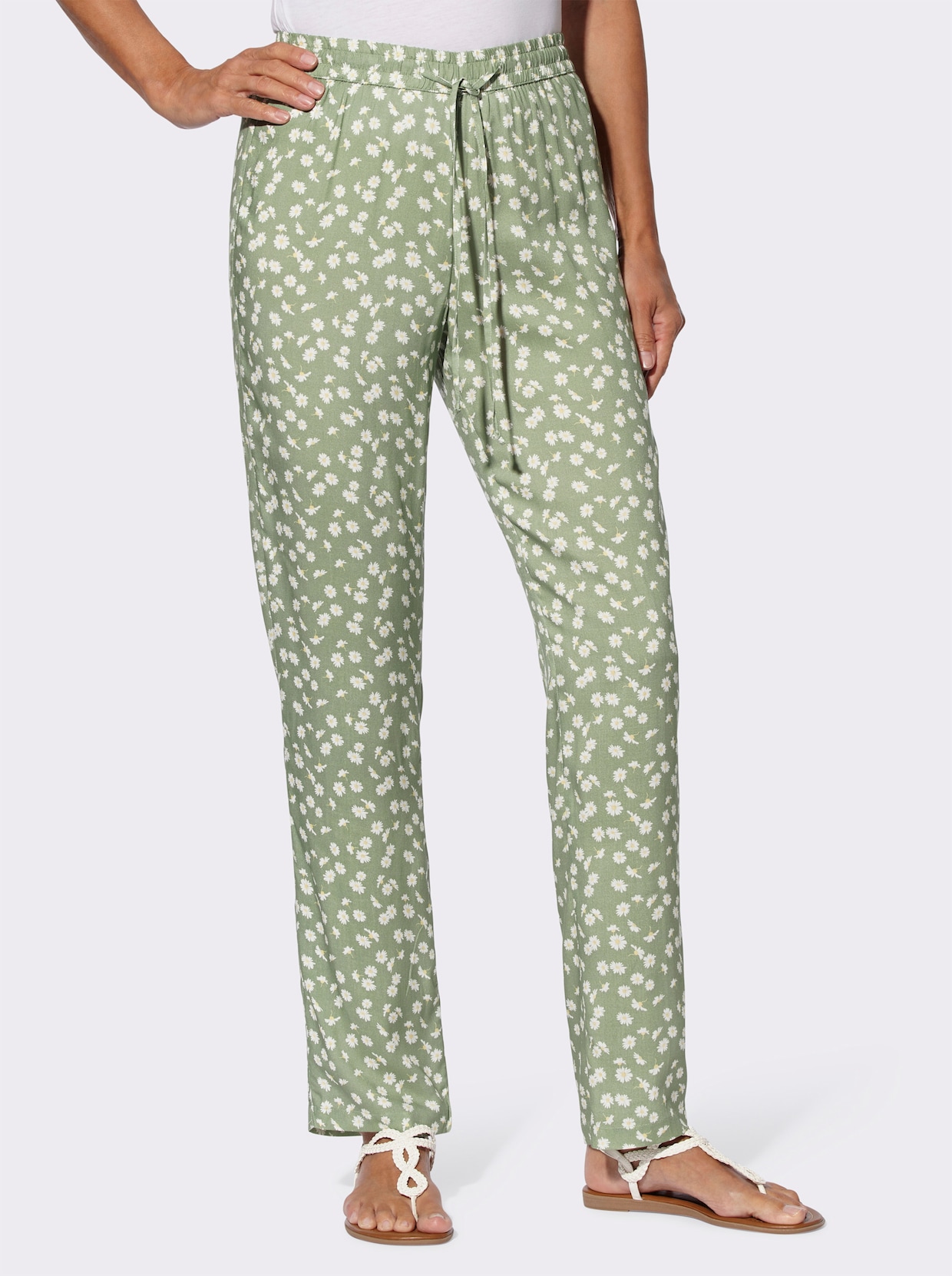 comfortbroek - eucalyptus/wit bedrukt
