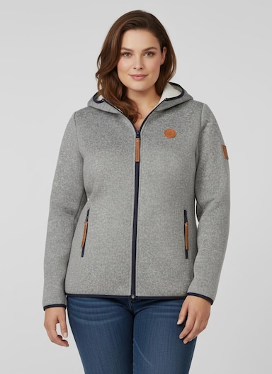 Strickfleece-Jacke mit Teddyfleece-Futter - steingrau-weiß-meliert
