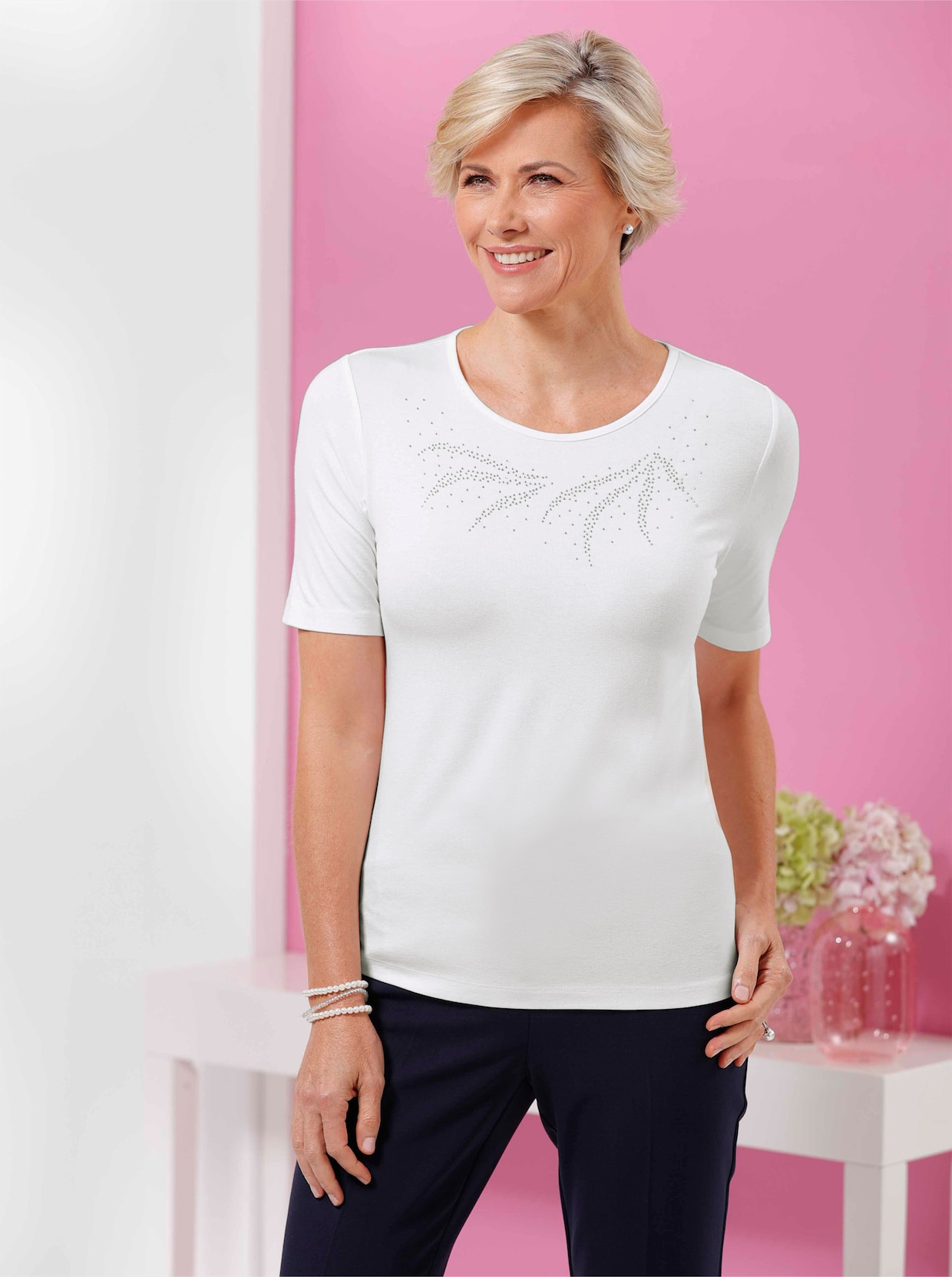 Shirt met ronde hals - ecru