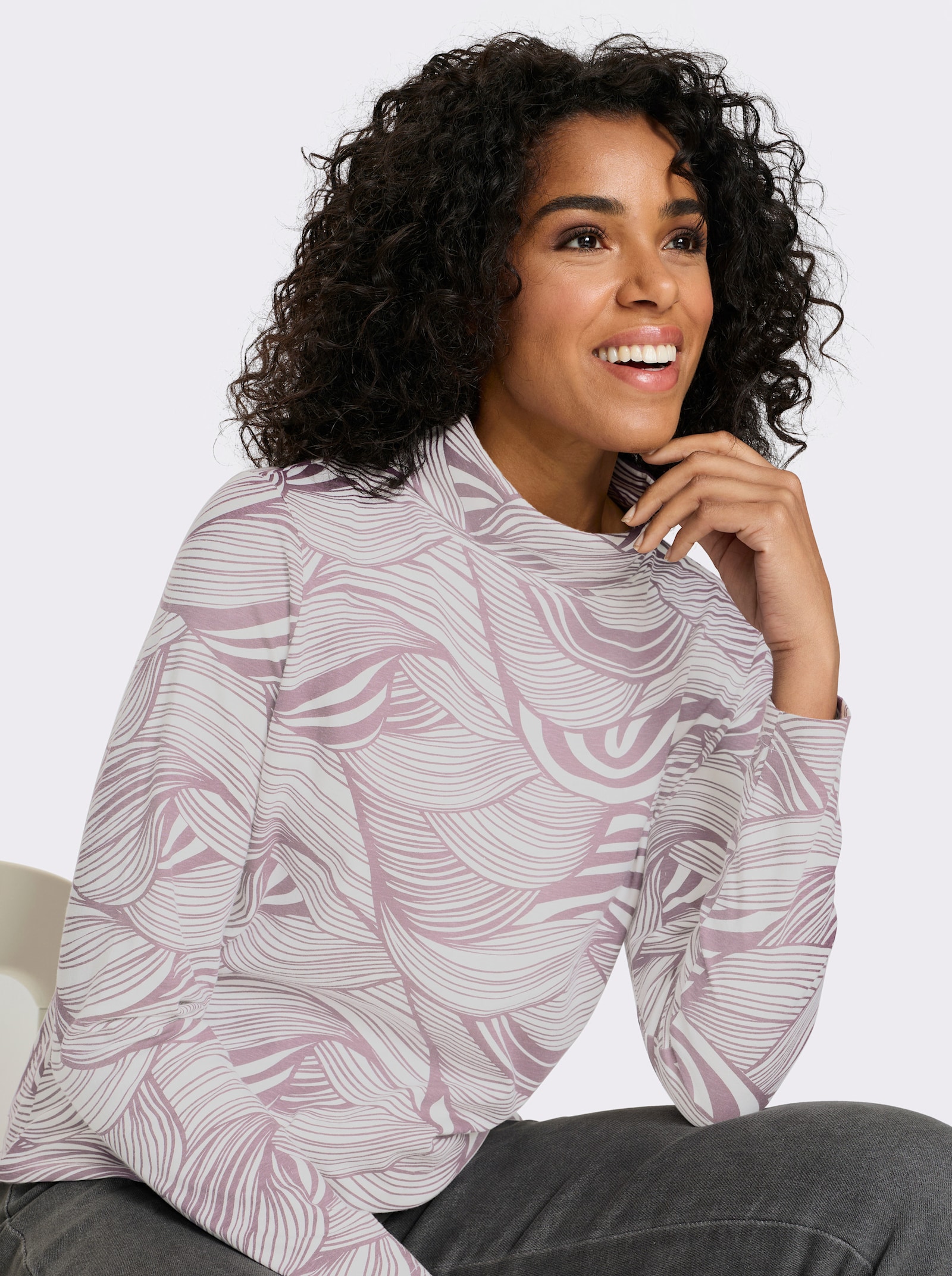 Colshirt van puur katoen - mauve/ecru bedrukt