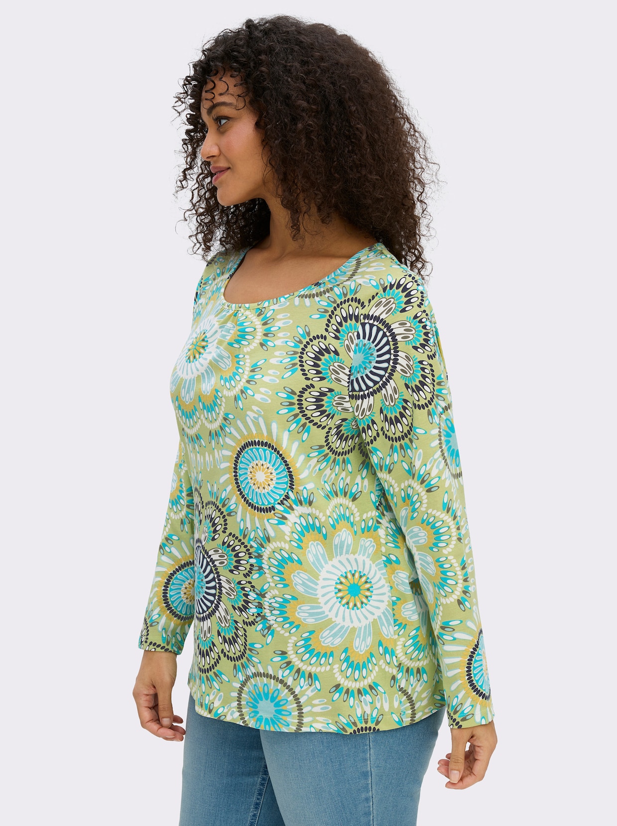 Rundhalsshirt aus reiner Baumwolle - pistazie-türkis-bedruckt