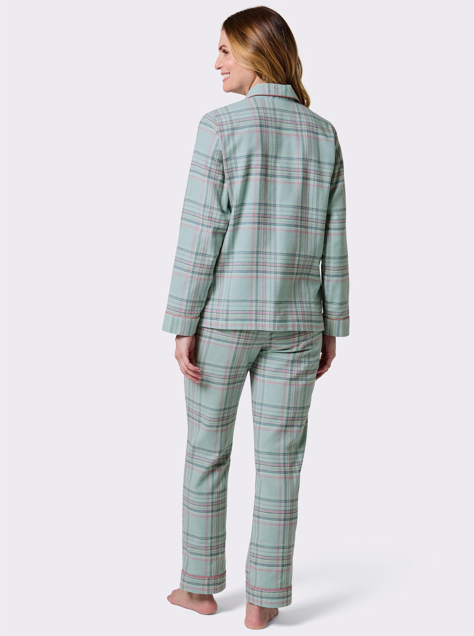 wäschepur Pyjama in Finette-Qualität - kalkmint-altrosa-kariert