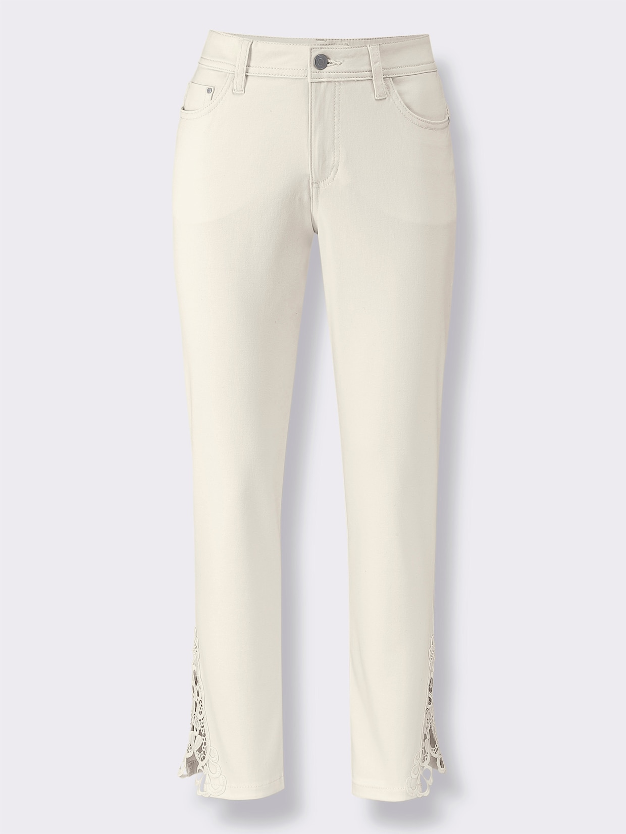 7/8-Jeans mit Spitzen-Einsatz - ecru