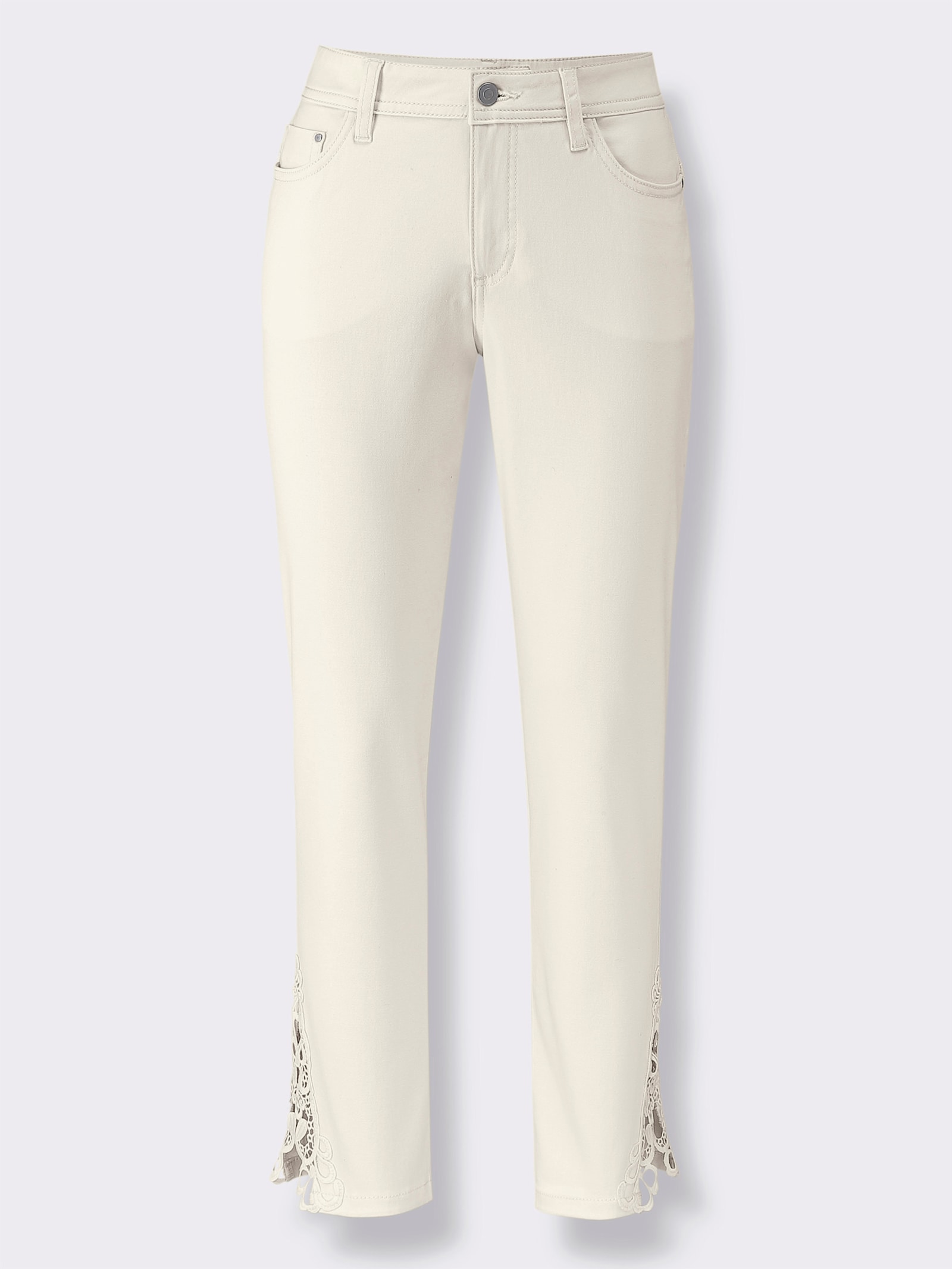 7/8-Jeans mit Spitzen-Einsatz - ecru