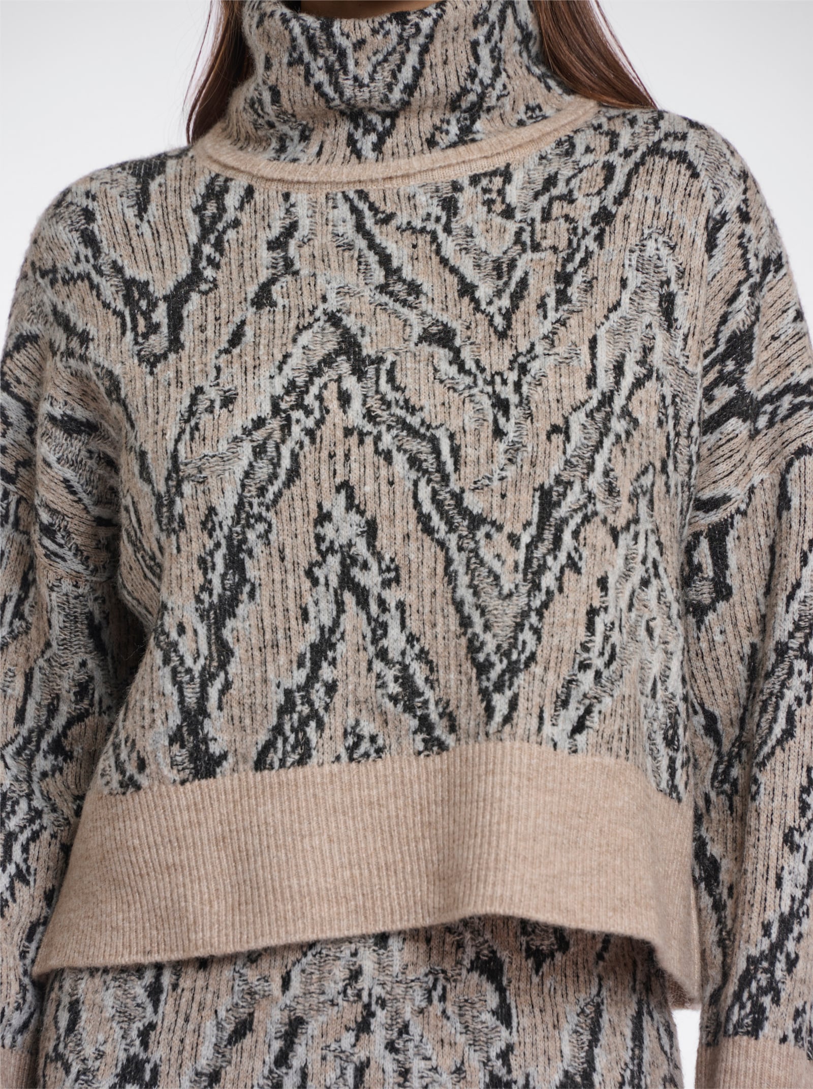 Rino & Pelle Jacquardpullover mit Rollkragen - schwarz-sand-gemustert
