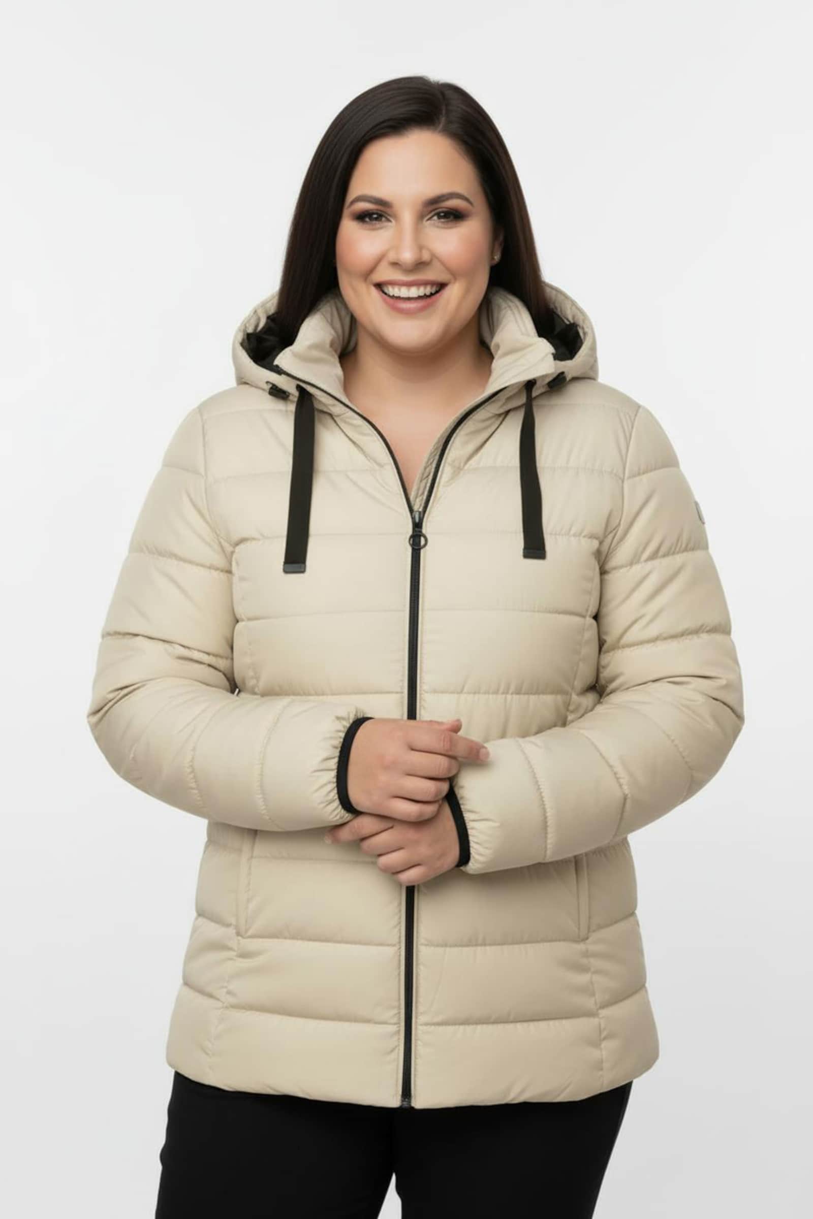 Steppjacke mit elastischer Kontrast-Paspelierung - sand