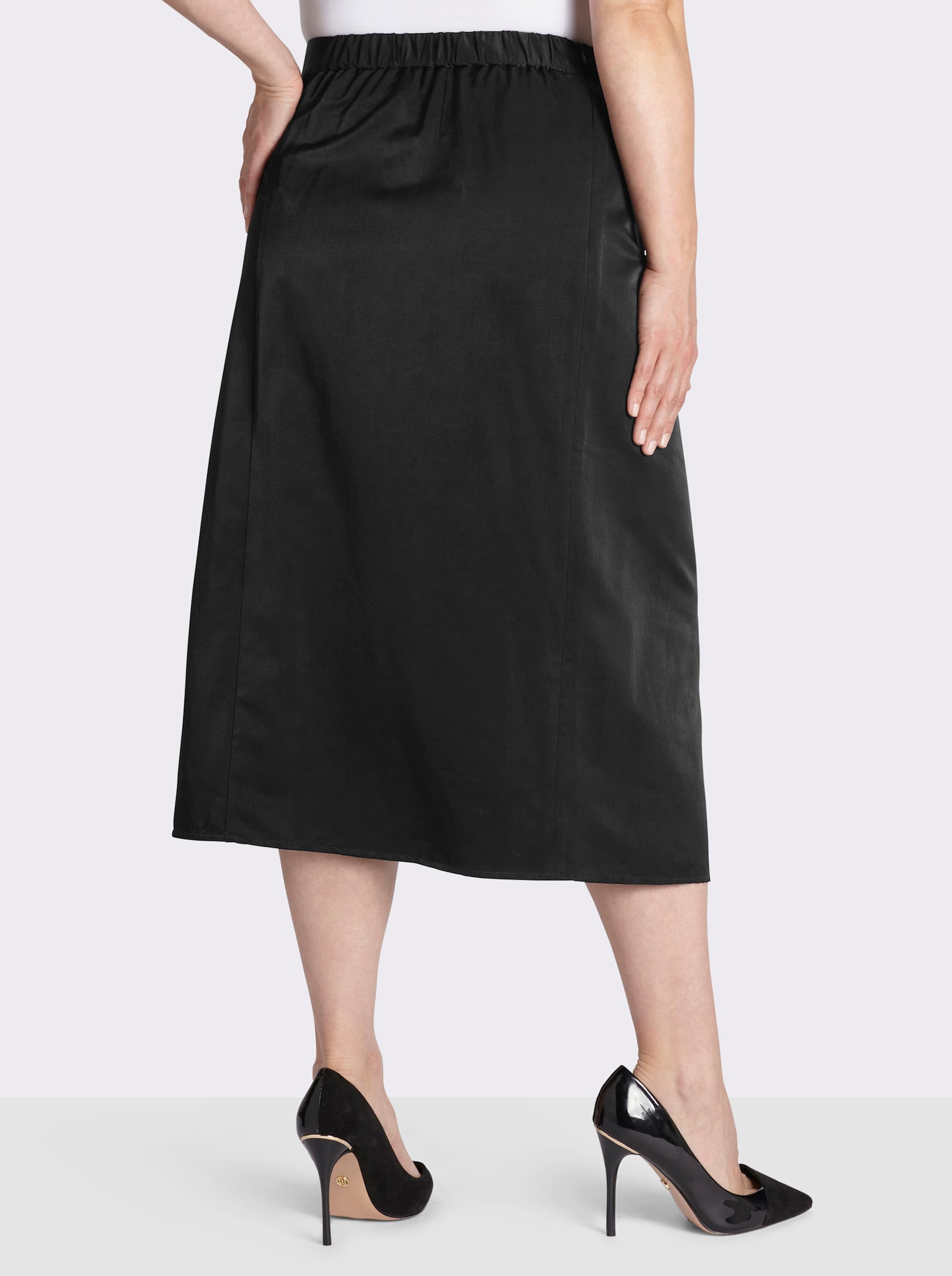 sheego Satinrock in Wickeloptik - schwarz