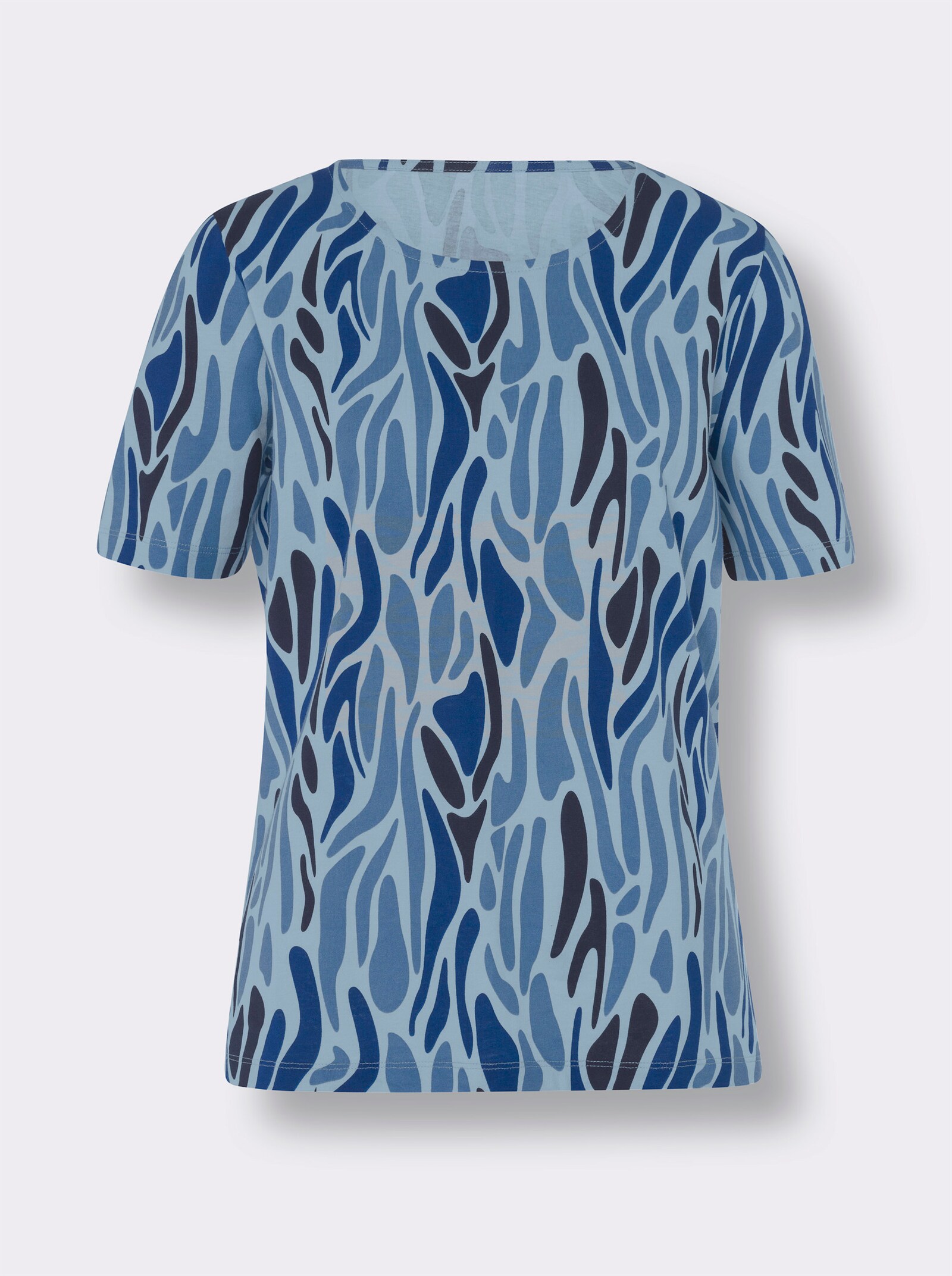 Kurzarmshirt mit Print-Dessin - hellblau-royalblau-bedruckt