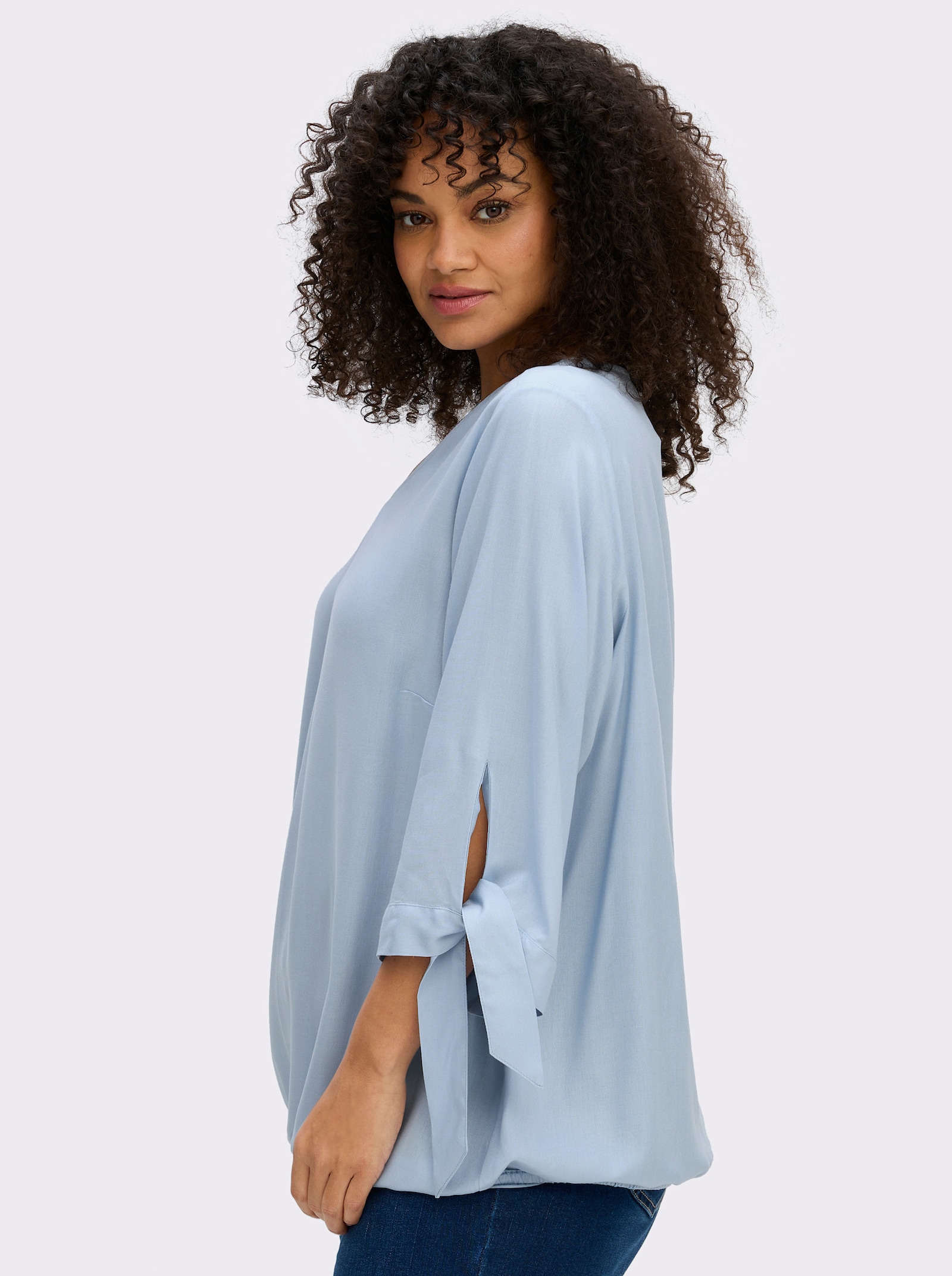 sheego Tunika mit Bindeband am Ärmel - eisblau