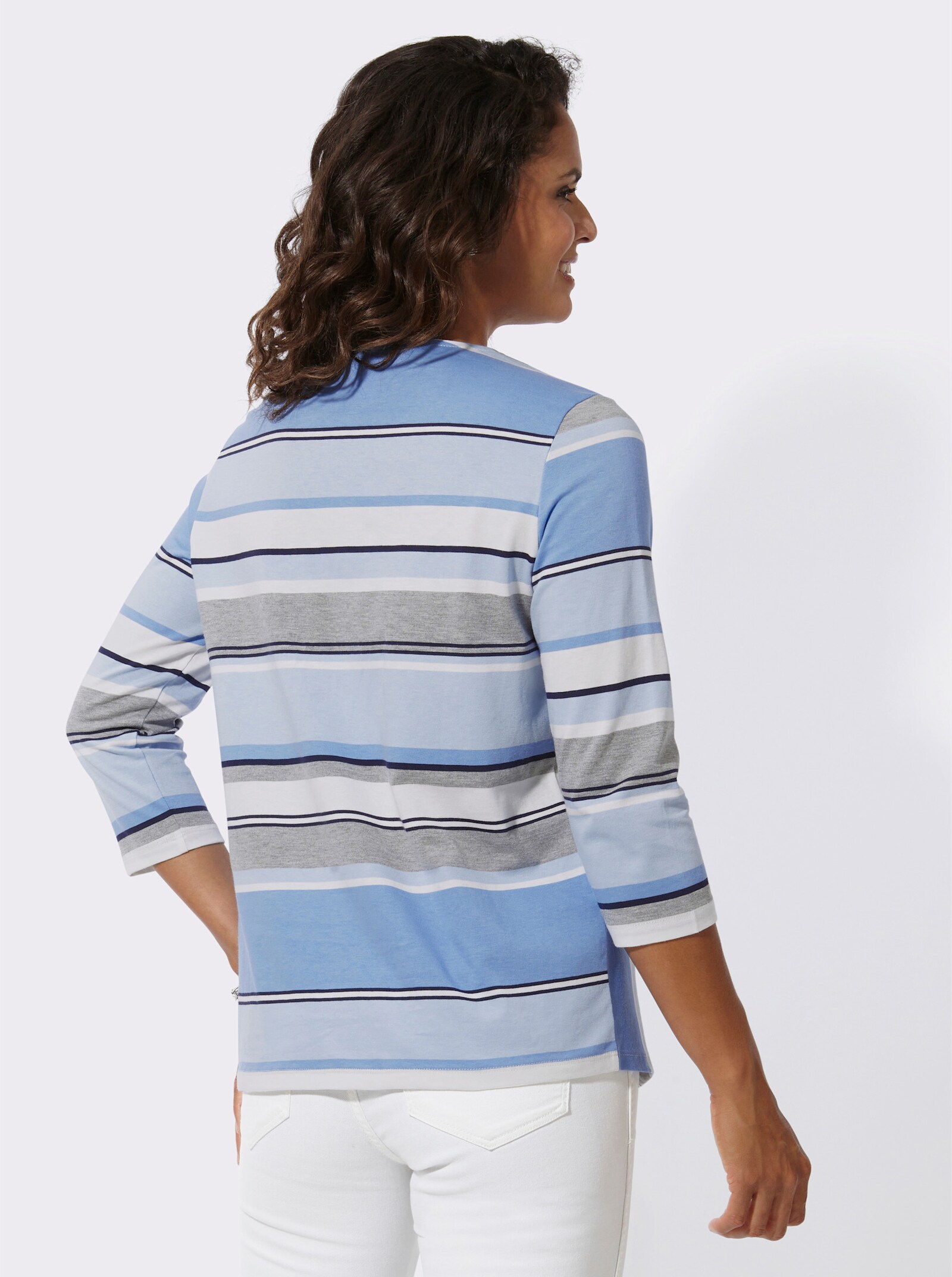 3/4-Arm-Shirt im Druck-Dessin - himmelblau-ecru-geringelt