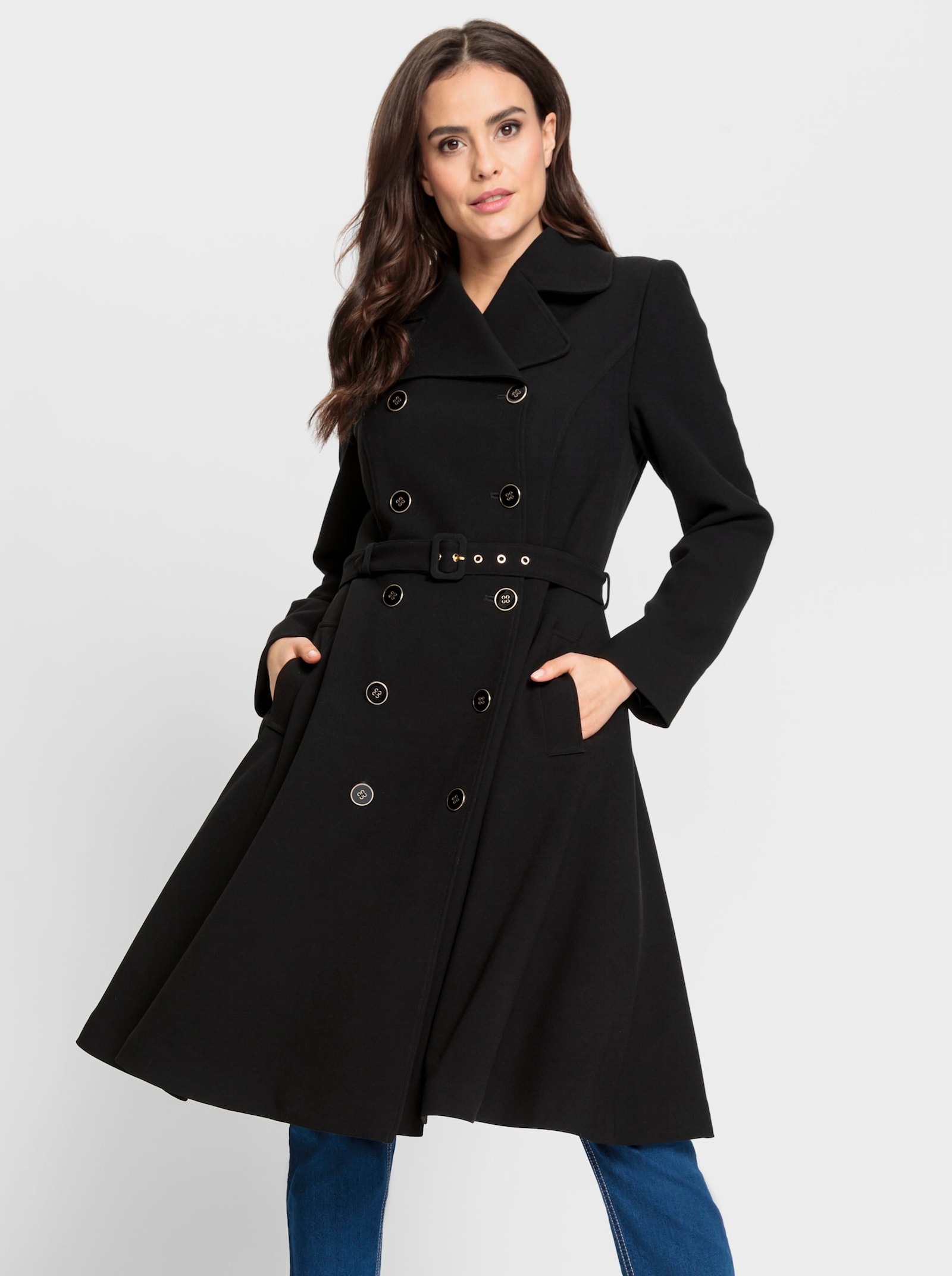 heine Wintermantel mit Gürtel - schwarz