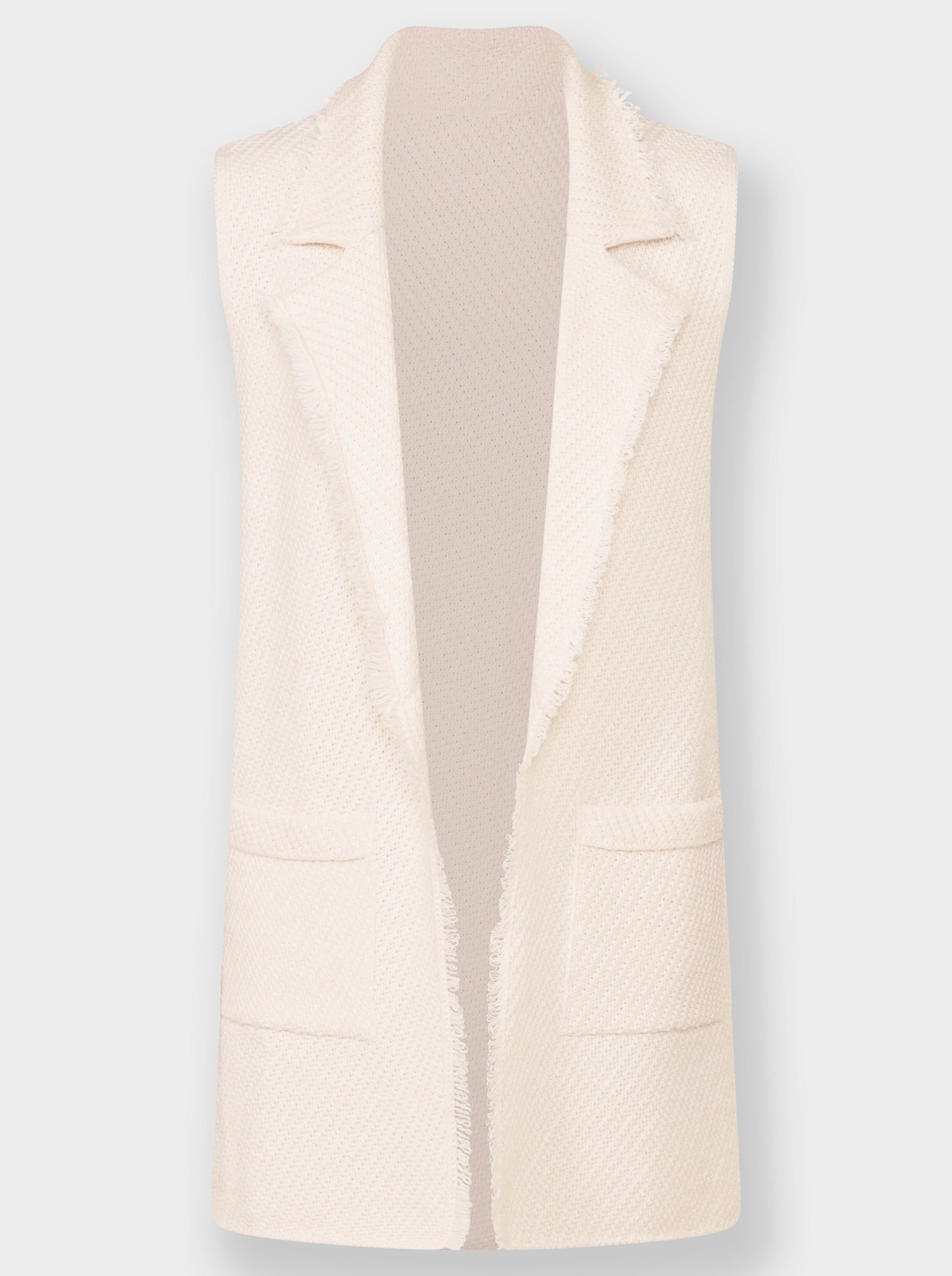 Strickweste mit Fransen - elfenbein-weiß-meliert