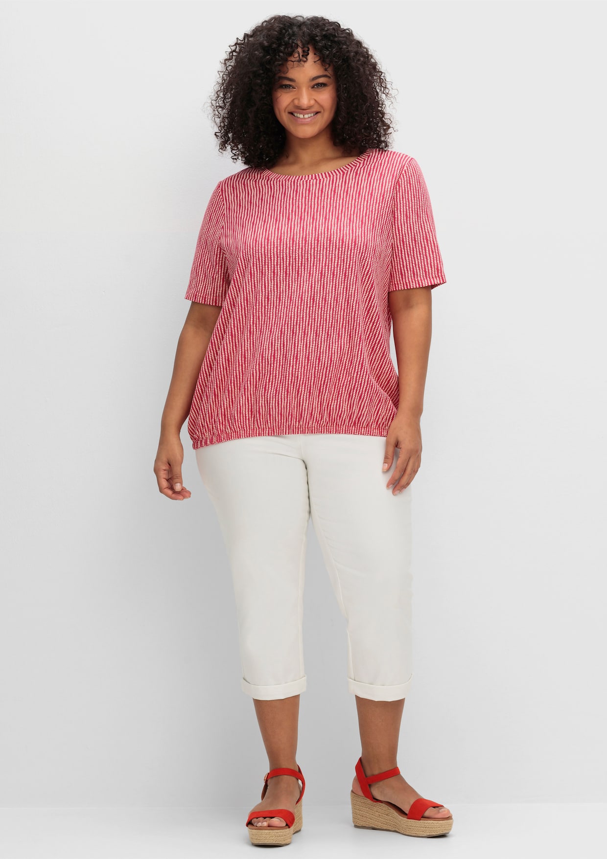 sheego Kurzarmshirt - magenta-gemustert