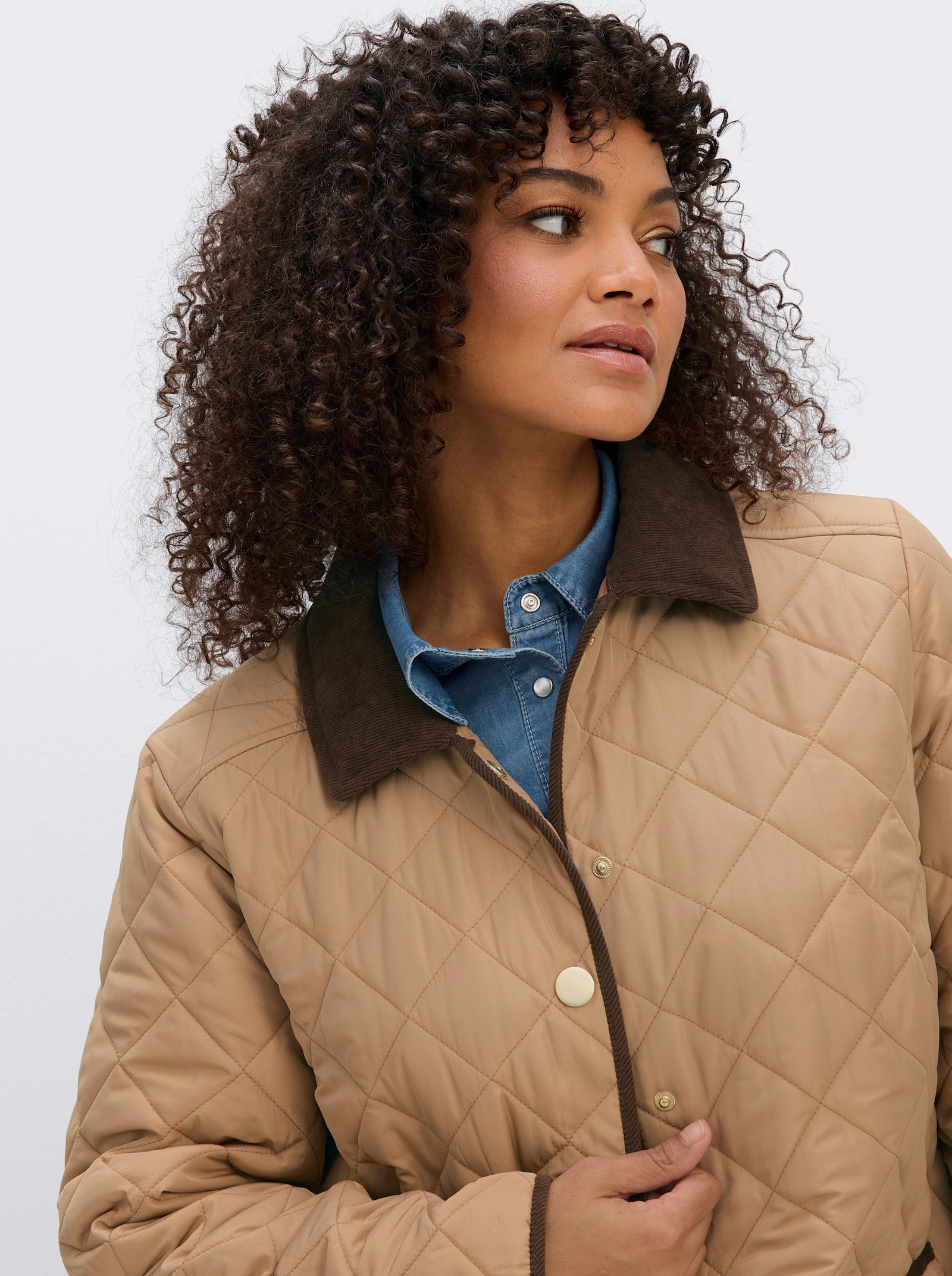 sheego Steppjacke mit Cord-Akzenten - camel-schoko