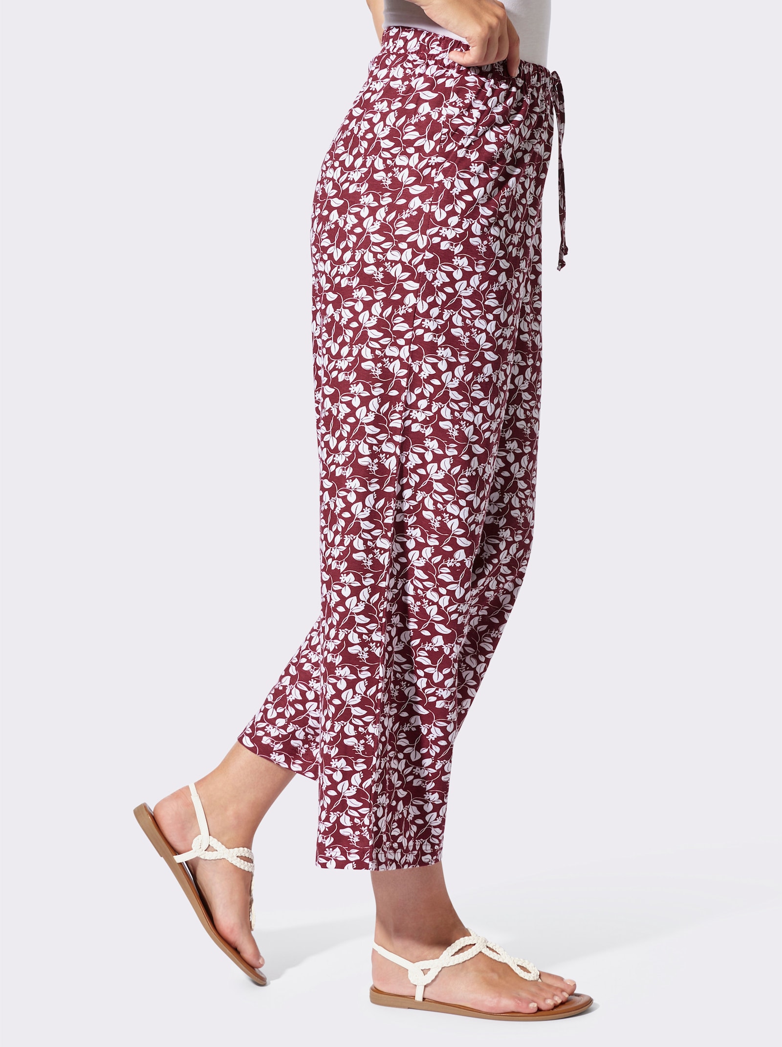 Schlupfhose mit Taschen - dunkelrot-weiß-bedruckt