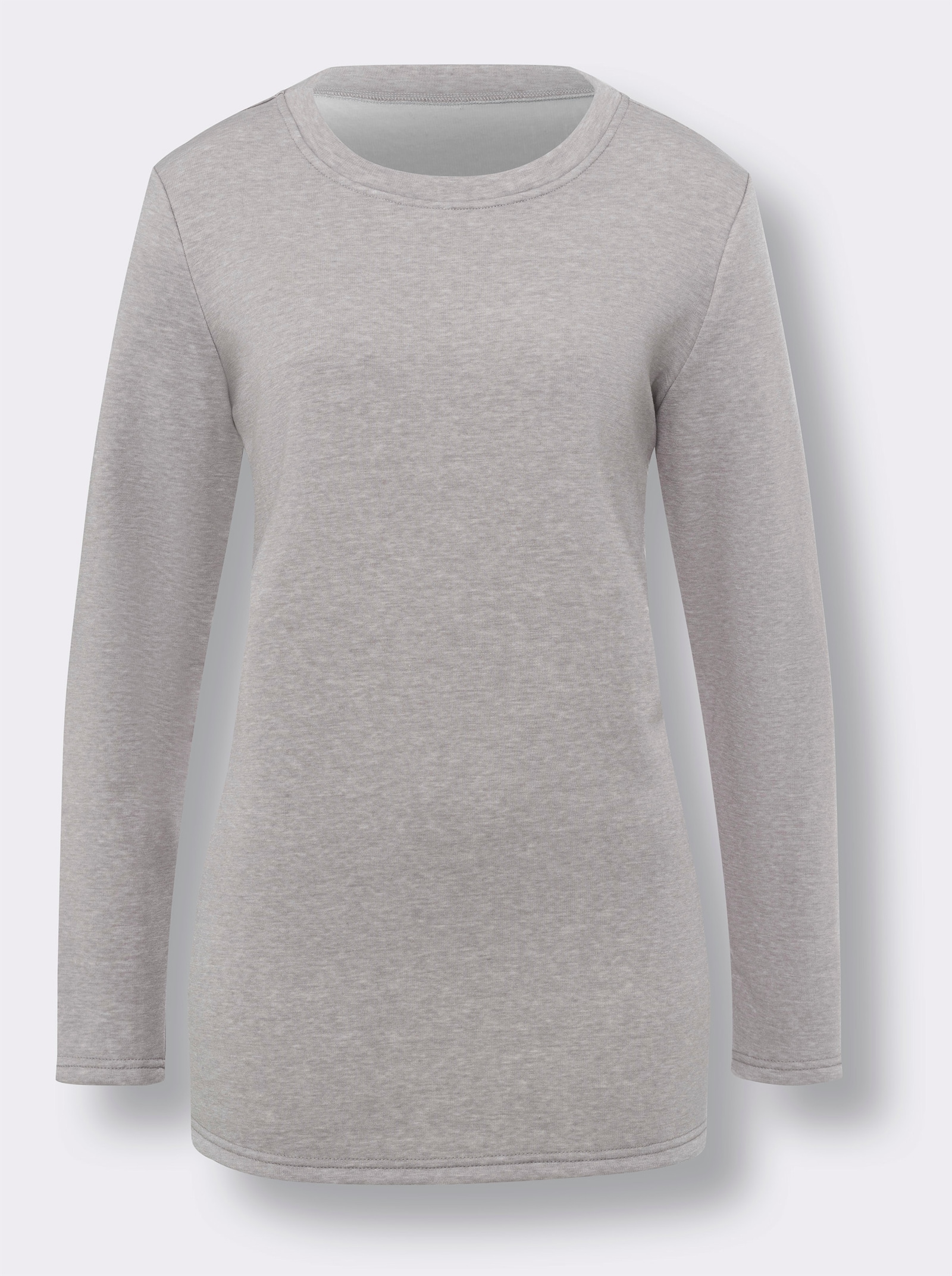 Longshirt mit Teddy-Fleece innen - steingrau-meliert
