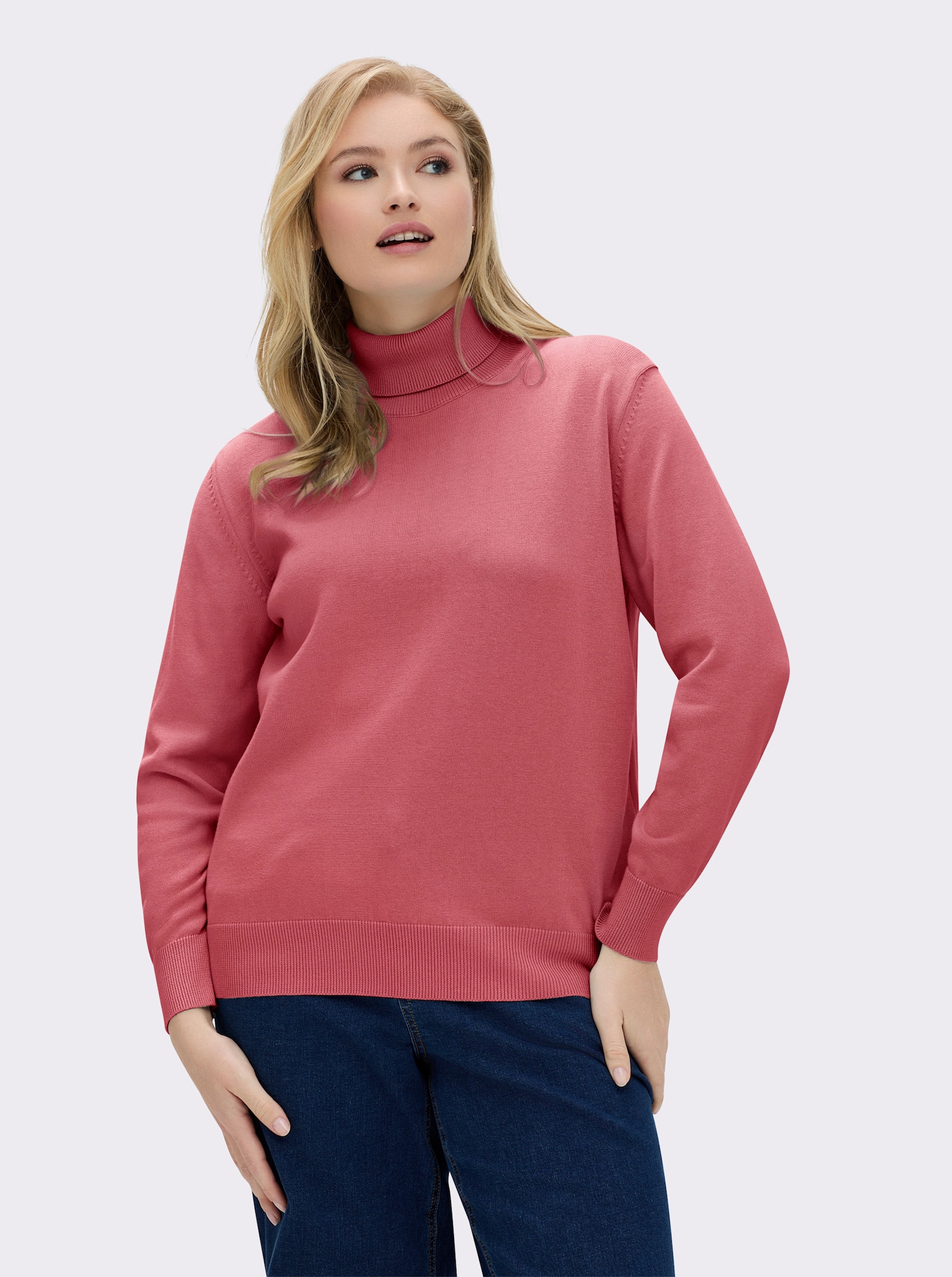 Rollkragenpullover aus reiner Baumwolle - korallenrot