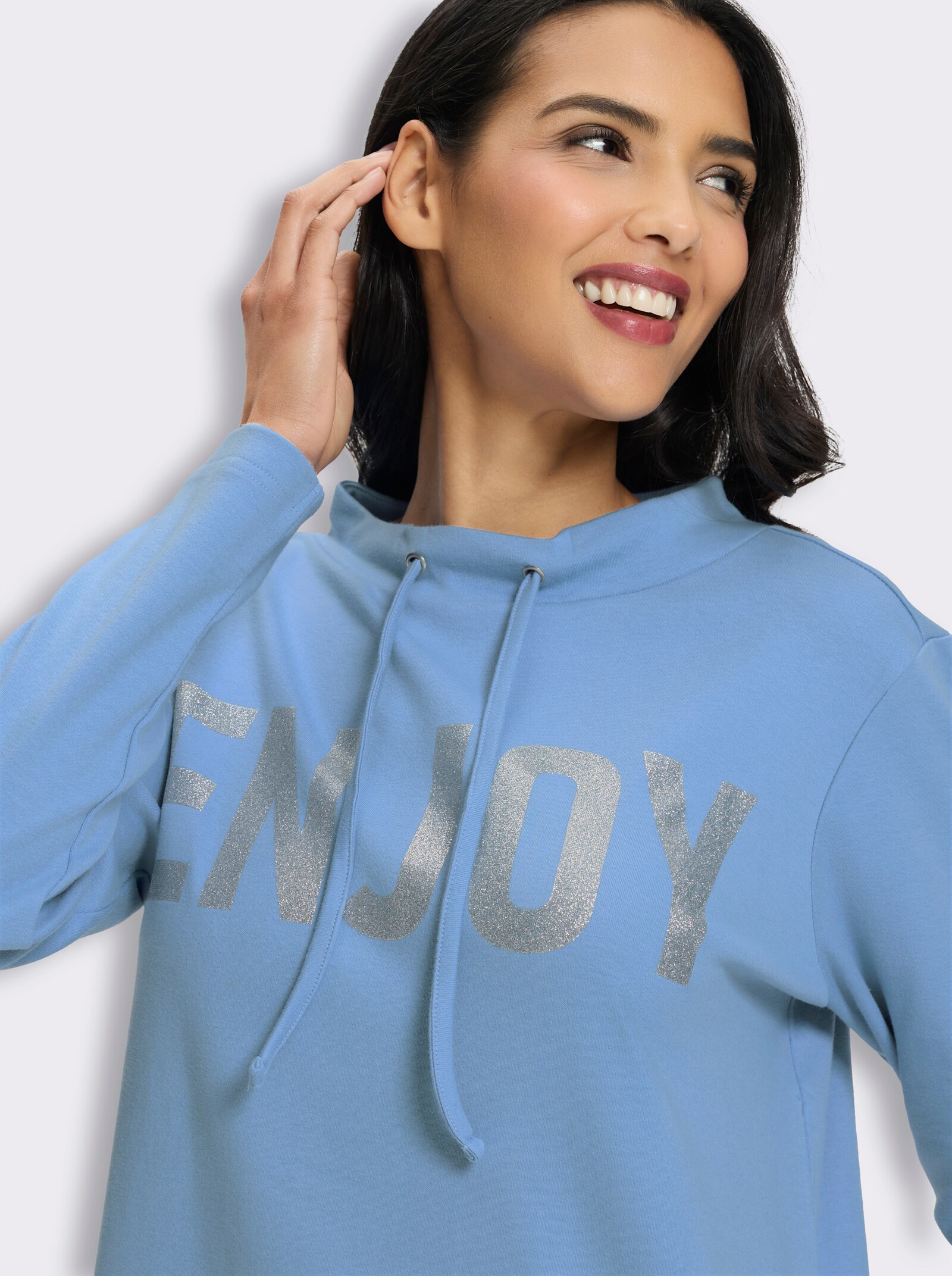 Sweatshirt mit platziertem Glitzer-Druck - himmelblau