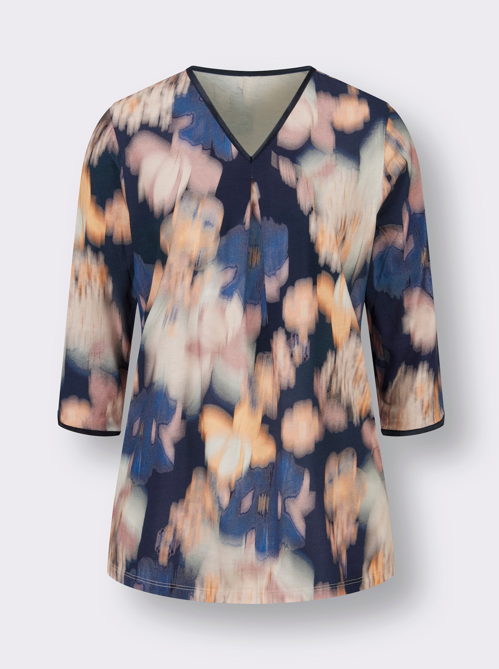 wäschepur Schlafanzug mit Satin-Paspel - marine-hellrosé-bedruckt