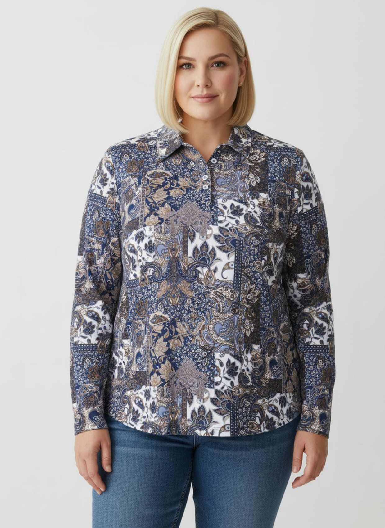 Print-Shirt mit Paisley-Dessin - taubenblau-bedruckt