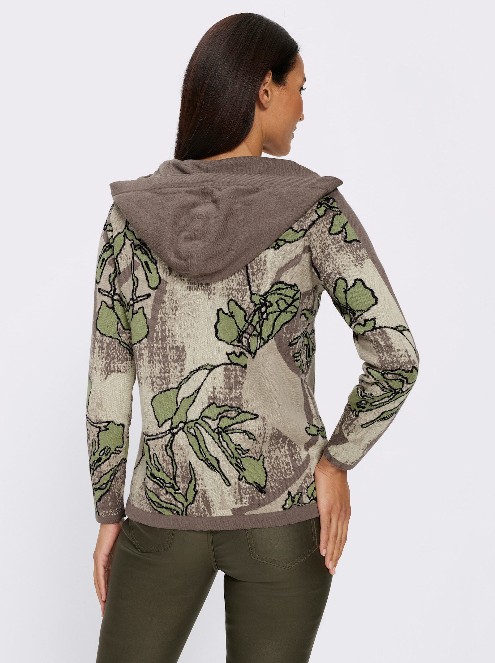 heine Vest met capuchon en patroonmix - zand/kaki gedessineerd