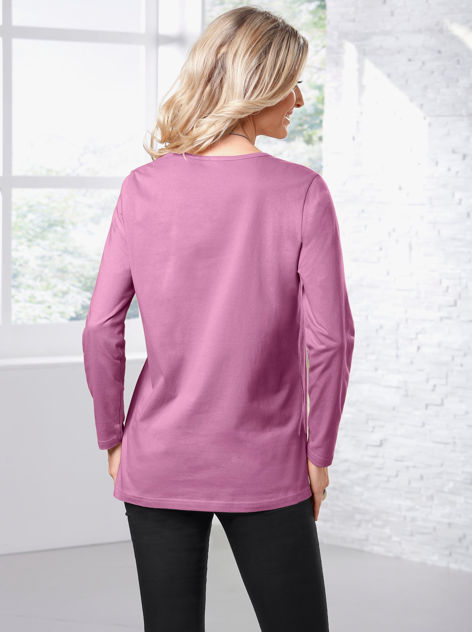Tričko s dlouhým rukávem širšího střihu - růžové dřevo