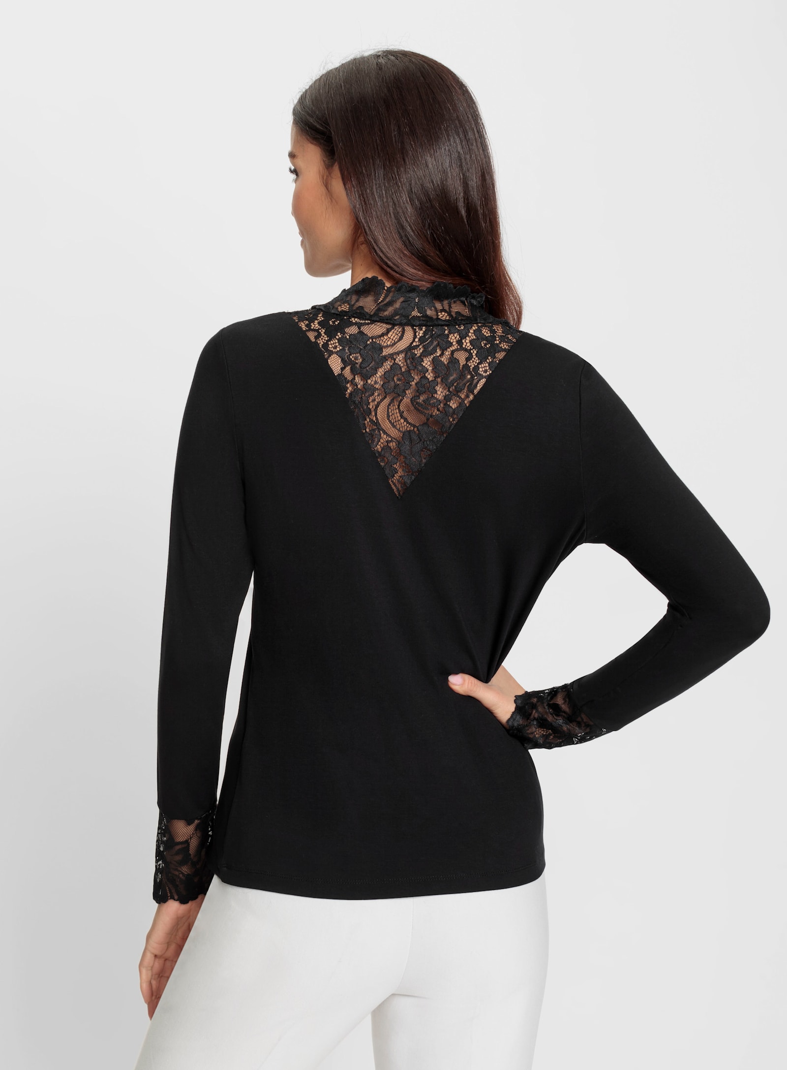 heine Stehkragenshirt mit transparenter Spitze - schwarz