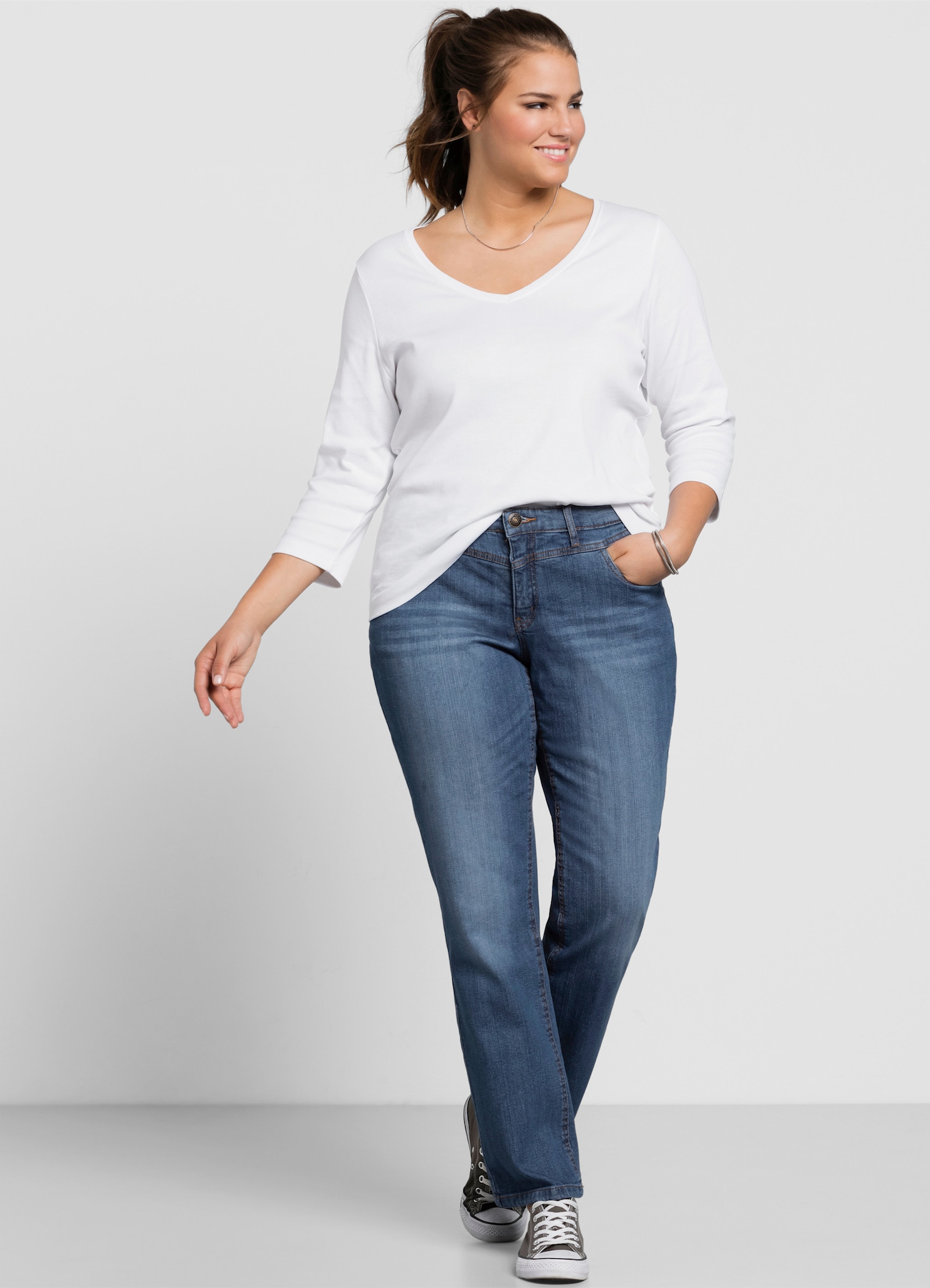sheego Gerade Jeans mit Used-Effekten - blue denim