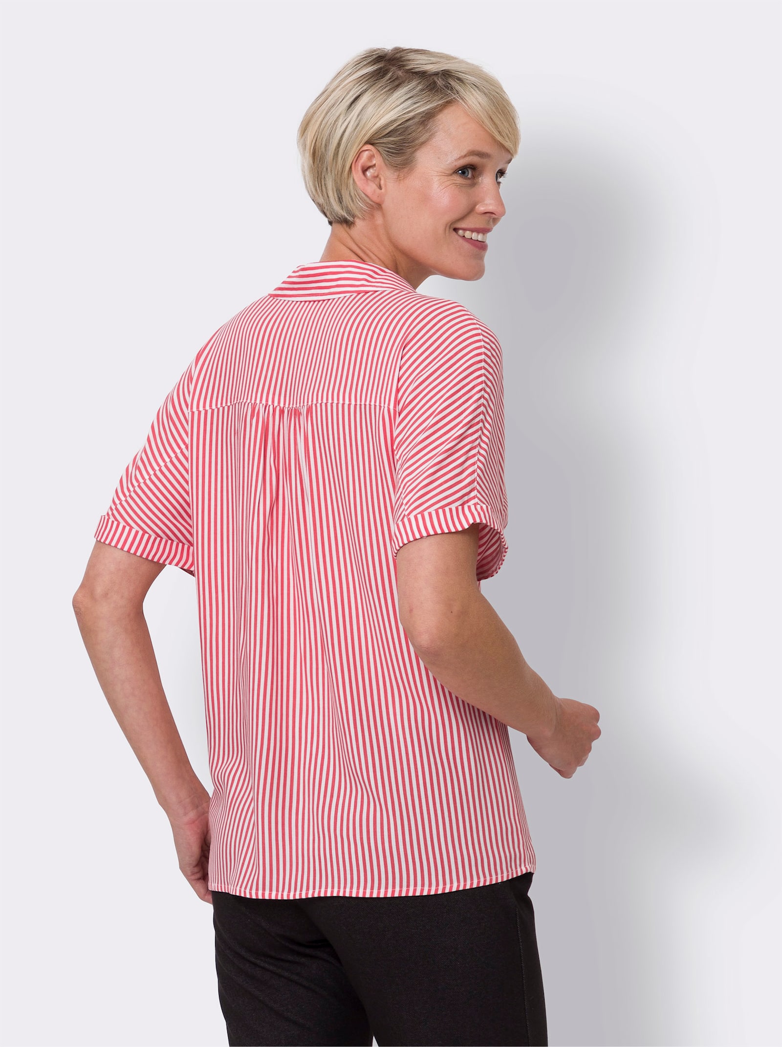 Schlupfbluse mit garngefärbtem Streifenmuster - grapefruit-weiß-gestreift