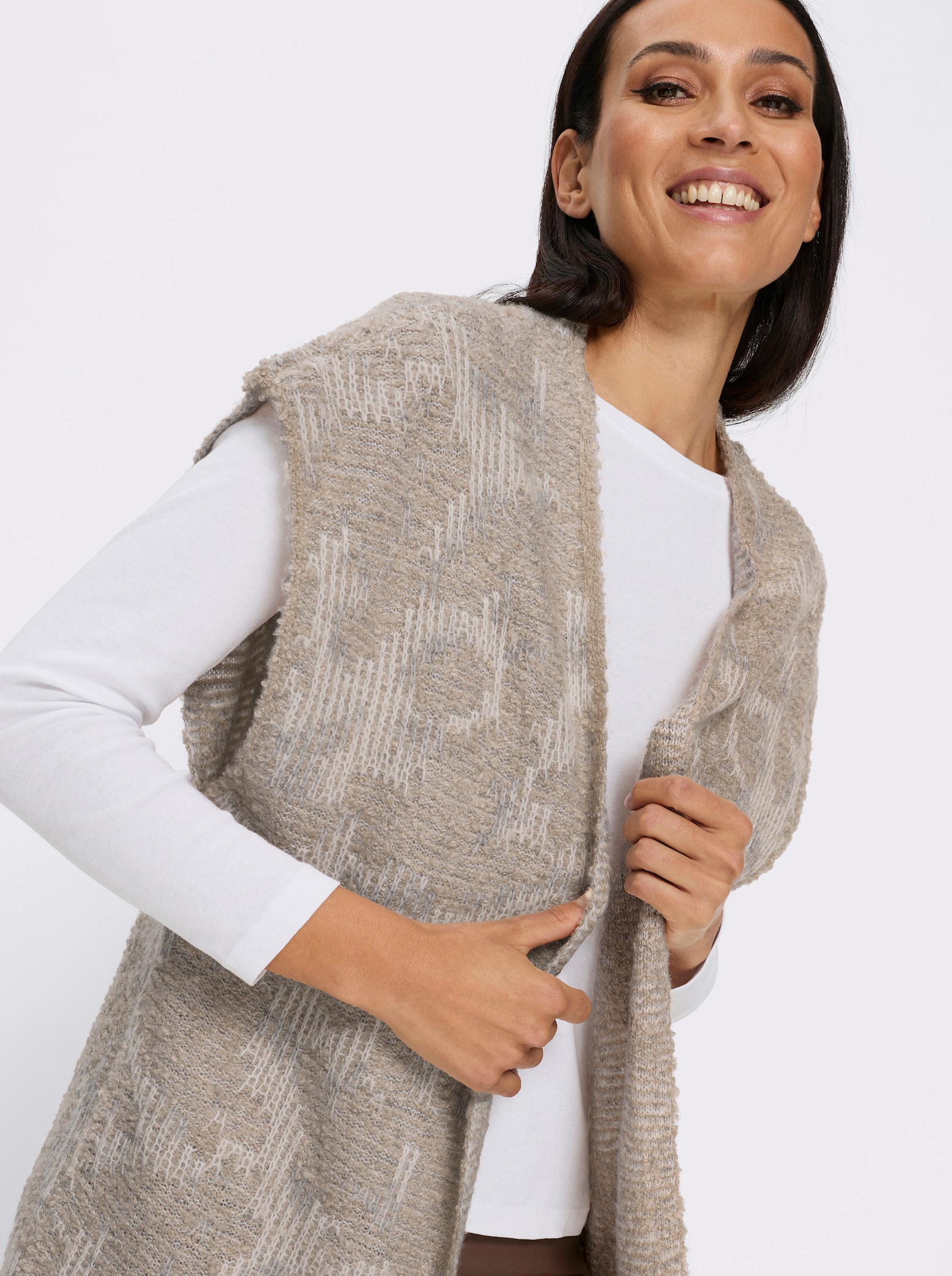 heine Strickweste - steingrau-champagner-gemustert