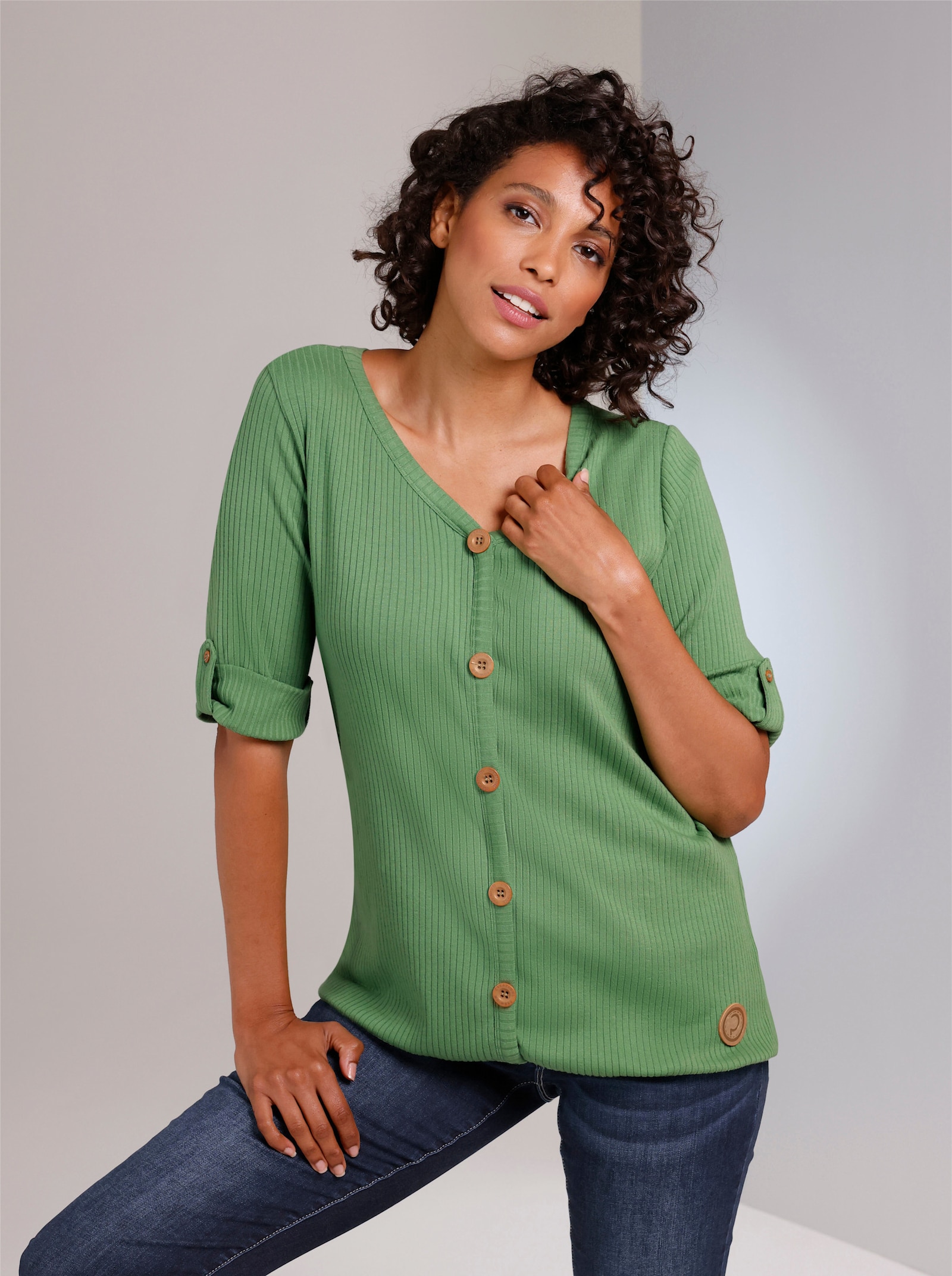 CREATION L PREMIUM Shirt met korte mouwen en sierknopen - appel